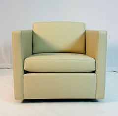 Fauteuil de salon en cuir crème « Charles Pfister pour Knoll », étiqueté, États-Unis, années 1980