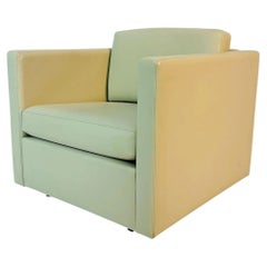 Fauteuil de salon en cuir crème « Charles Pfister pour Knoll », étiqueté, États-Unis, années 1980