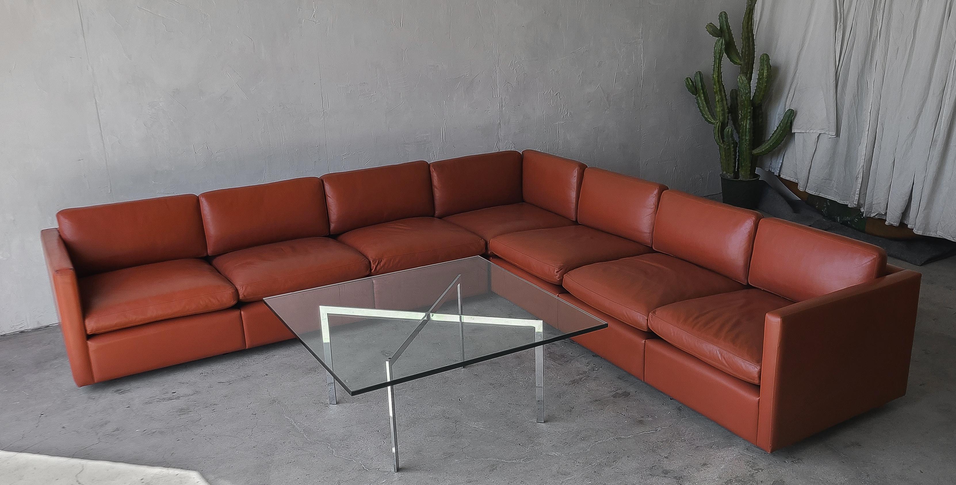 Mid-Century Modern Charles Pfister for Knoll Leather Sectional Sofa
