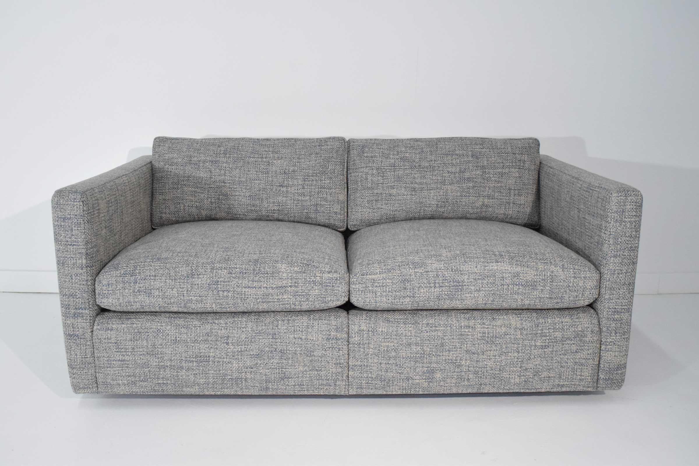 20th Century Charles Pfister for Knoll Settee in Pollack Blue Weave Fabric