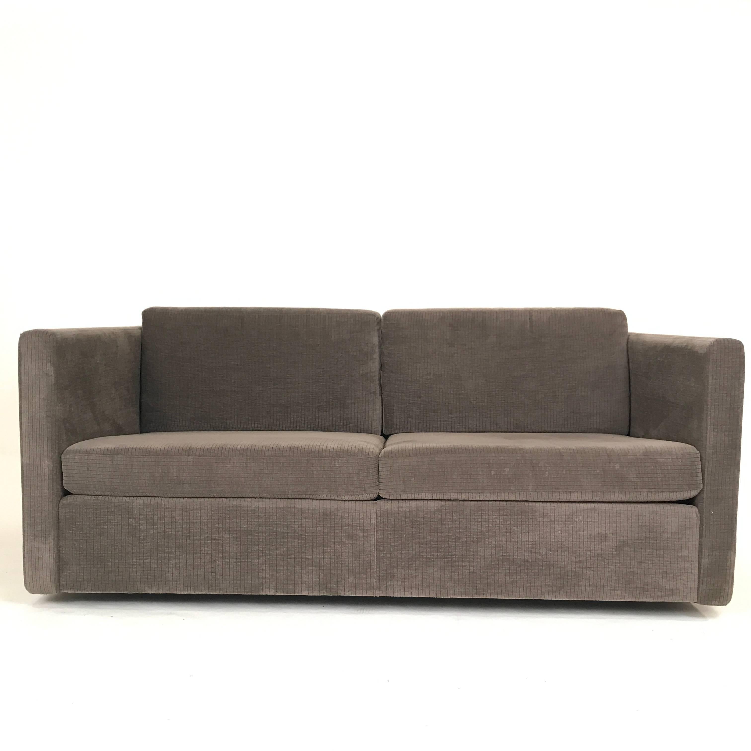 Mid-Century Modern Knoll Charles Pfister Tuxedo style Settee or Loveseat in a soft Grey Upholstery