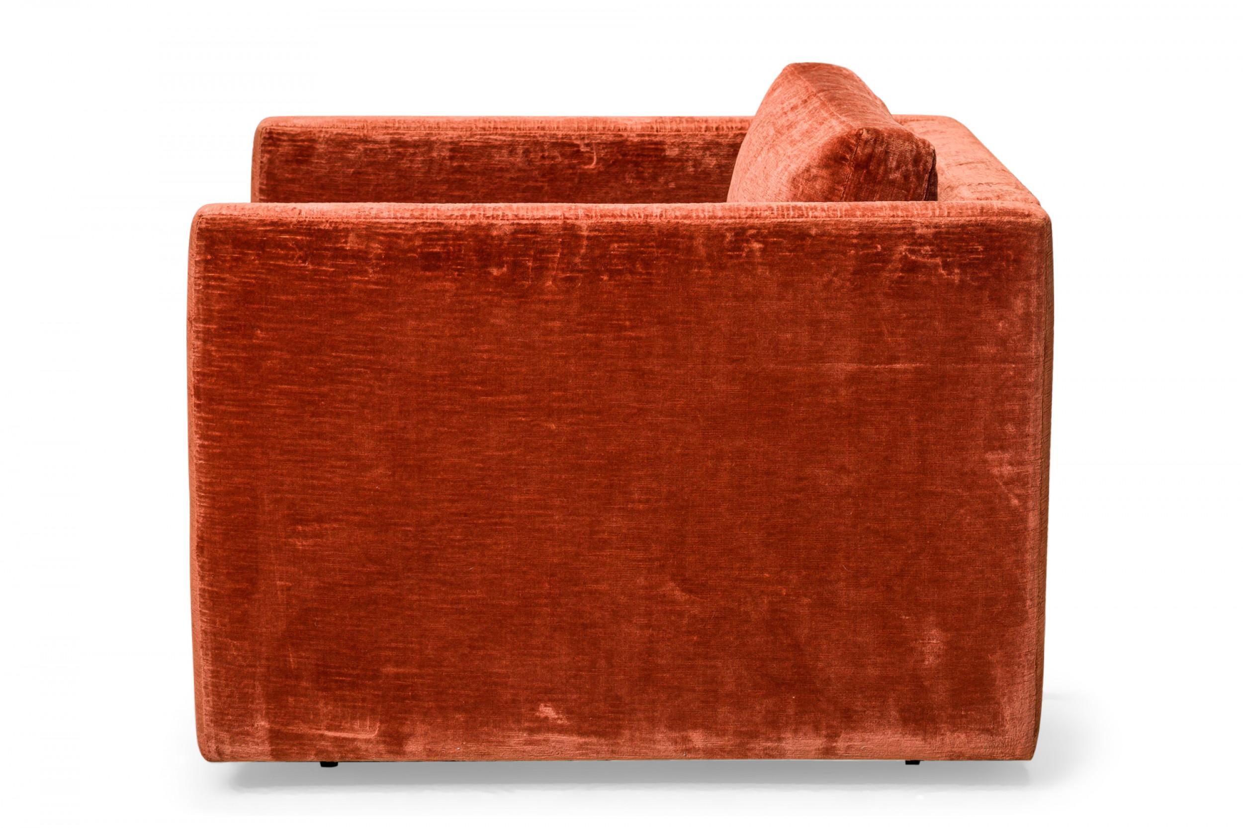 Mid-Century Modern Charles Pfister for Knoll 'Tuxedo' Crushed Orange Velvet Lounge / Armchair For Sale