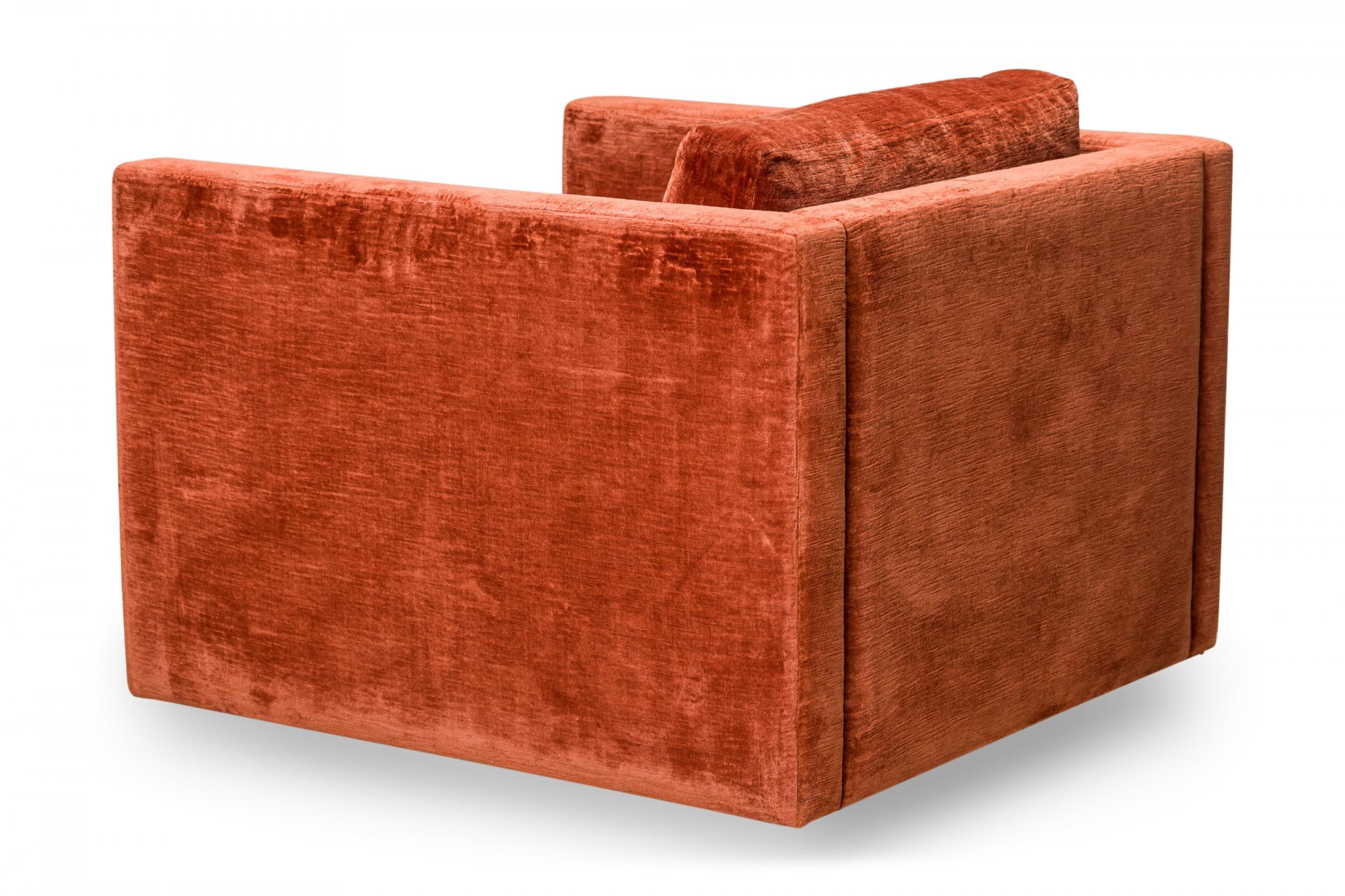 American Charles Pfister for Knoll 'Tuxedo' Crushed Orange Velvet Lounge / Armchair For Sale