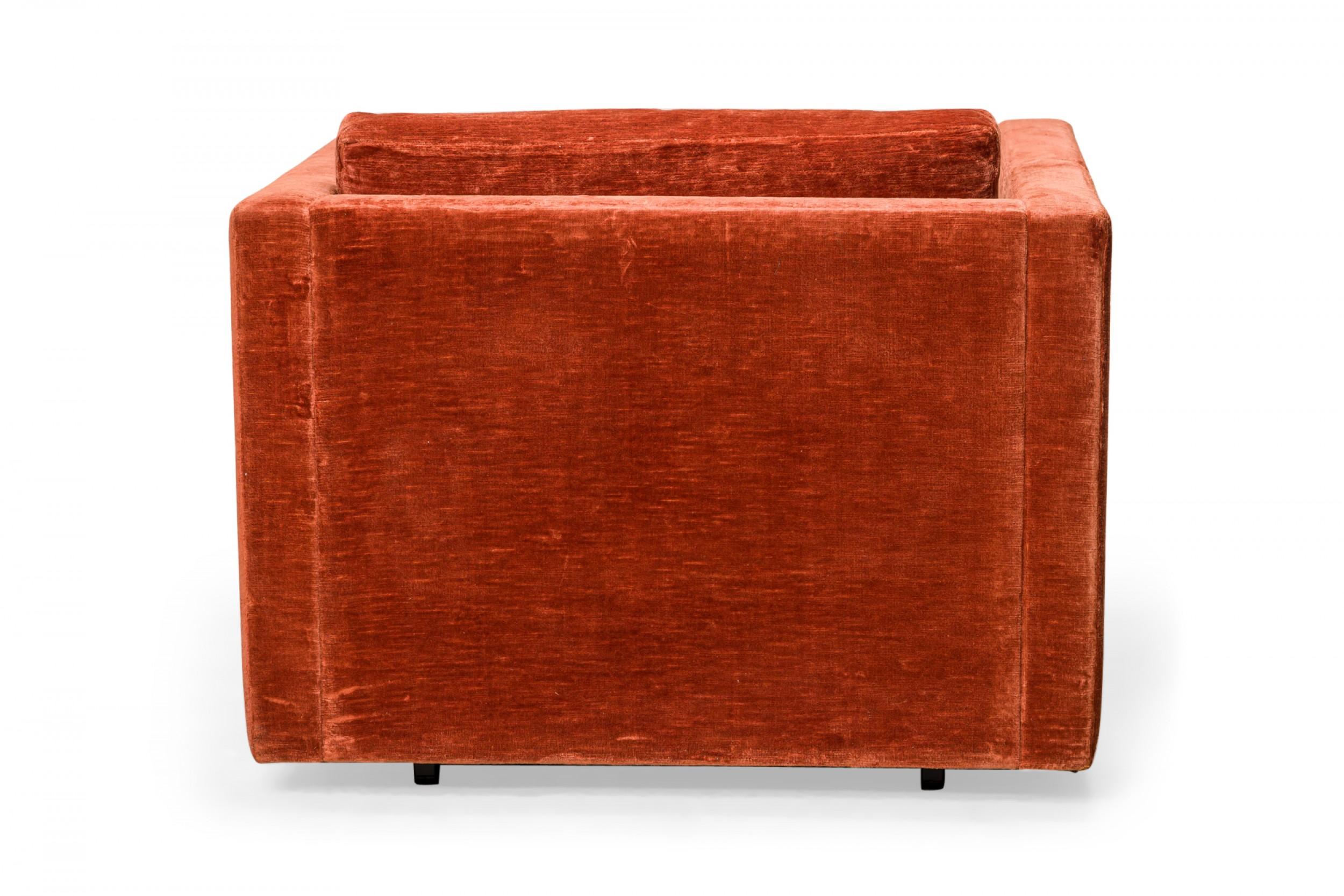 Charles Pfister for Knoll 'Tuxedo' Crushed Orange Velvet Lounge / Armchair In Good Condition For Sale In New York, NY