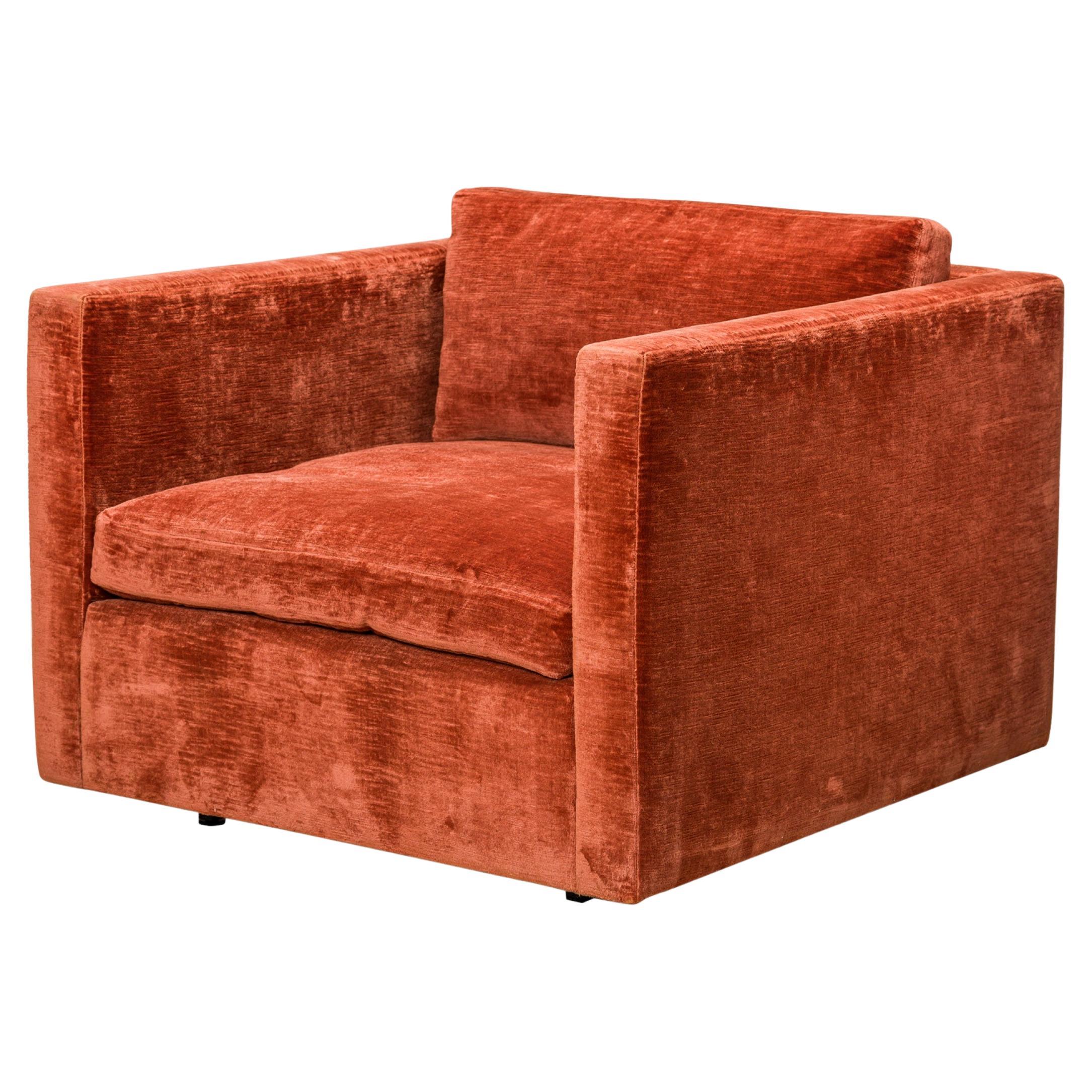 Charles Pfister for Knoll 'Tuxedo' Crushed Orange Velvet Lounge / Armchair For Sale