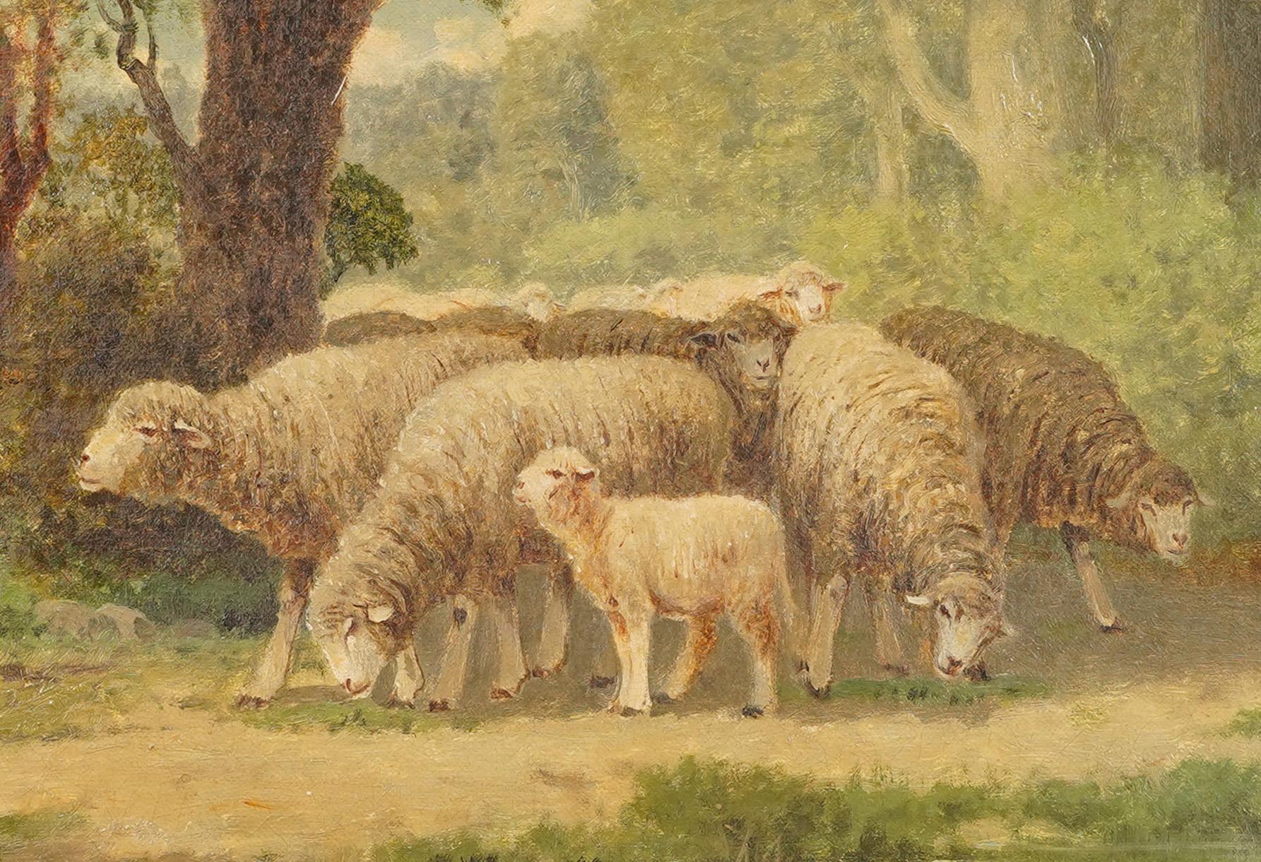 Vieille peinture impressionniste de paysage par Charles T. Phelan (né en 1840).  Huile sur toile.  Joliment encadré dans un cadre d'époque en bois doré de Barbizon.  Taille de l'image, 16L x 12H.  Signé.
