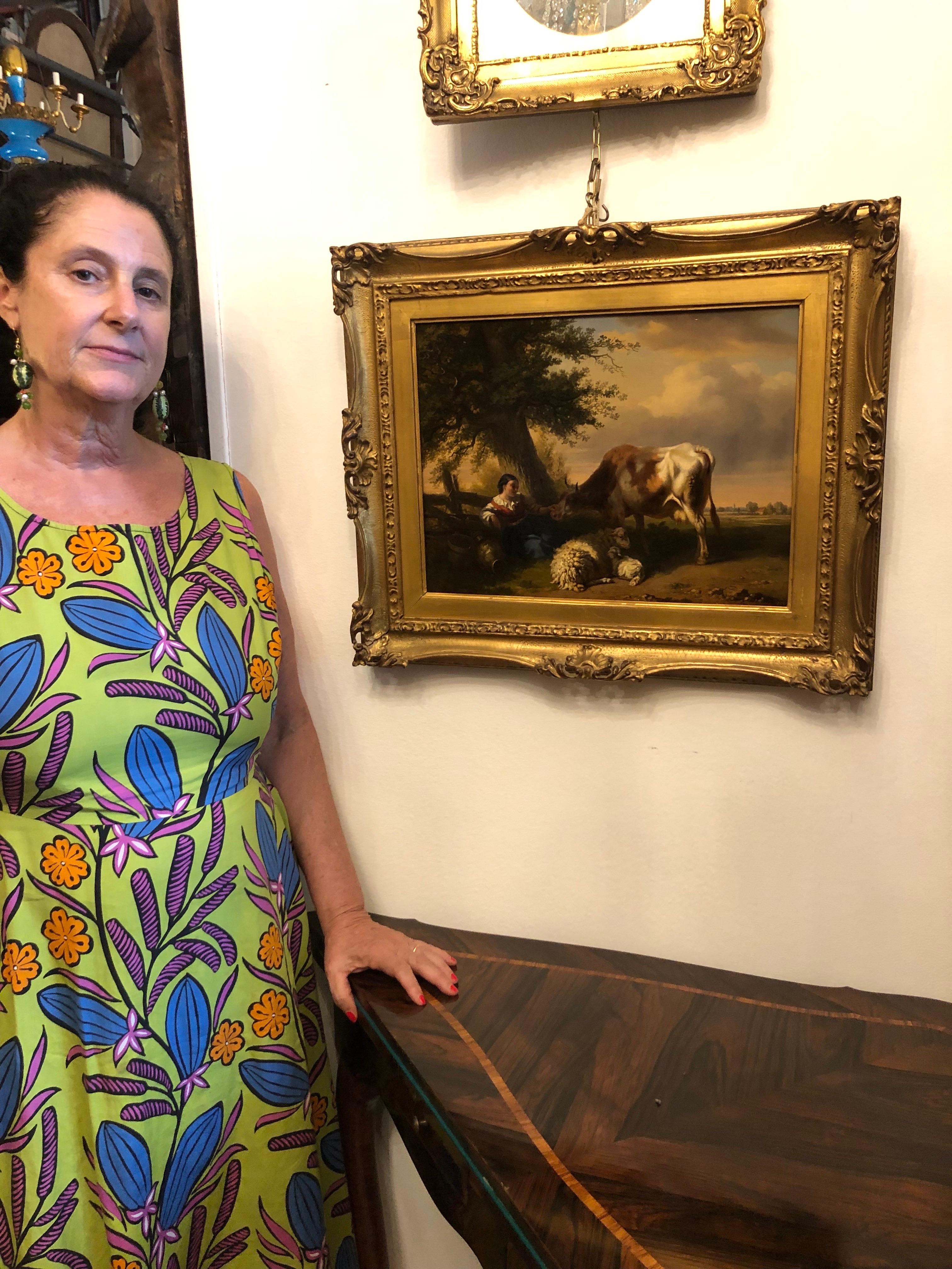 Paesaggio Antico Fiammingo con Scena Pastorale e Animali Tschaggeny 1849 en venta 9