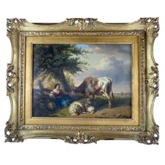 Paesaggio Antico Fiammingo con Scena Pastorale e Animali Tschaggeny 1849