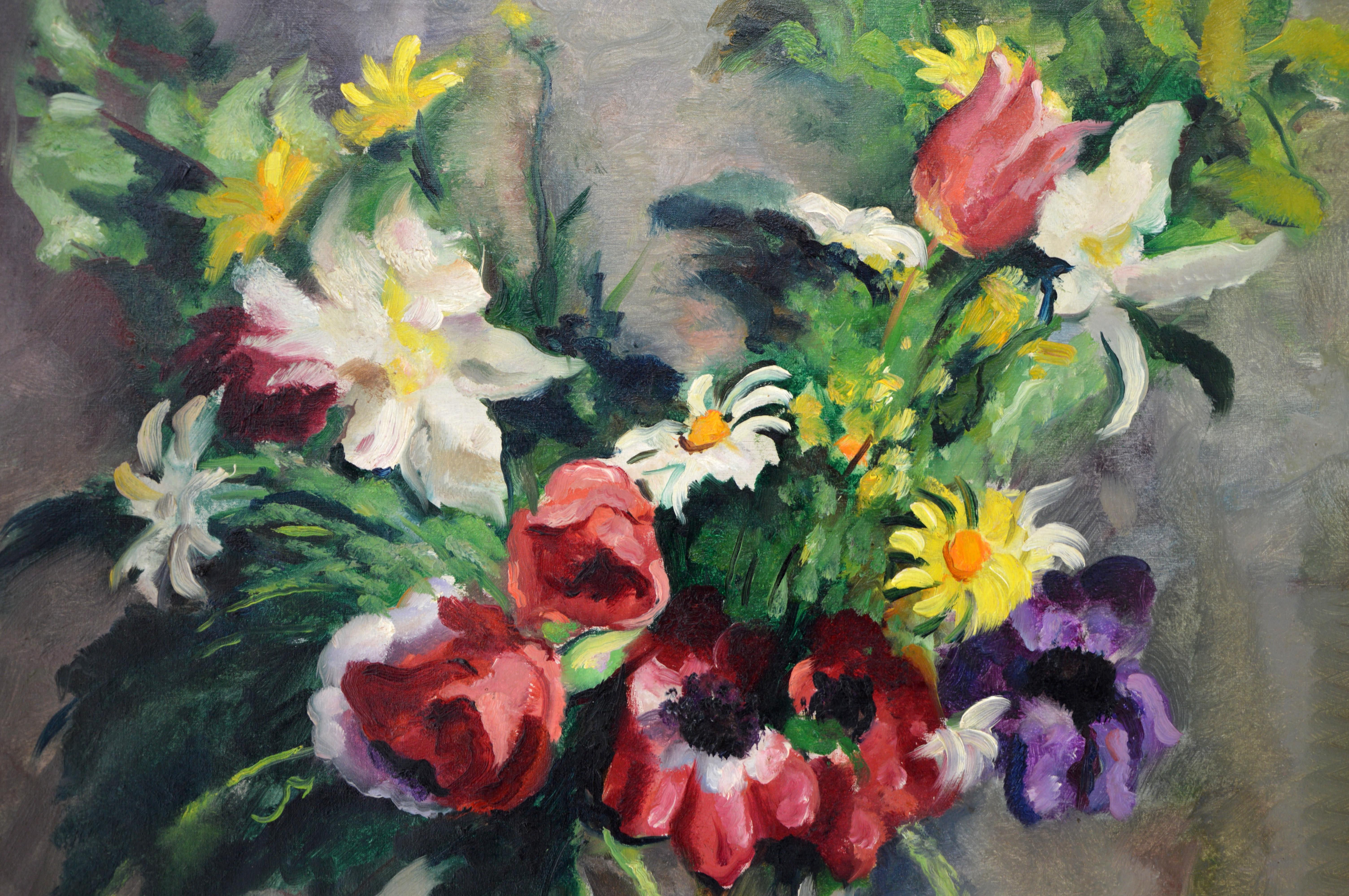 Charles PICART LE DOUX, Bouquet de fleurs sauvages, 1934 - Art déco Painting par Charles Picart le Doux
