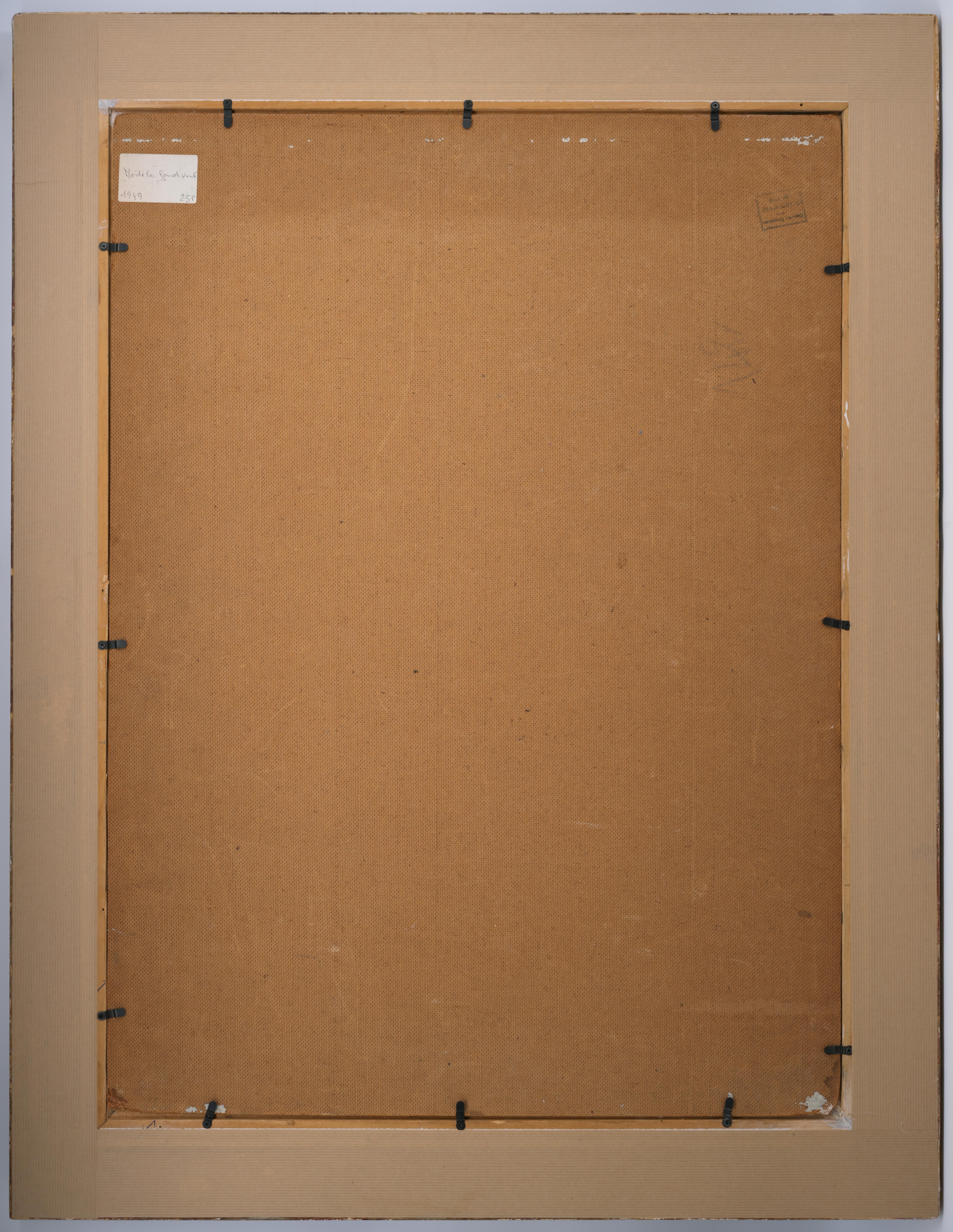 Öl auf Isorelplatte von Charles PICART LE DOUX (1881-1959), Frankreich, 1949. Modell auf grünem Hintergrund. Mit Rahmen: 97.5x76.5 cm - 38.4x30.1 inches ; ohne Rahmen: 81x60cm - 31.9x23.6 inches. Format 25P. Signiert und datiert 