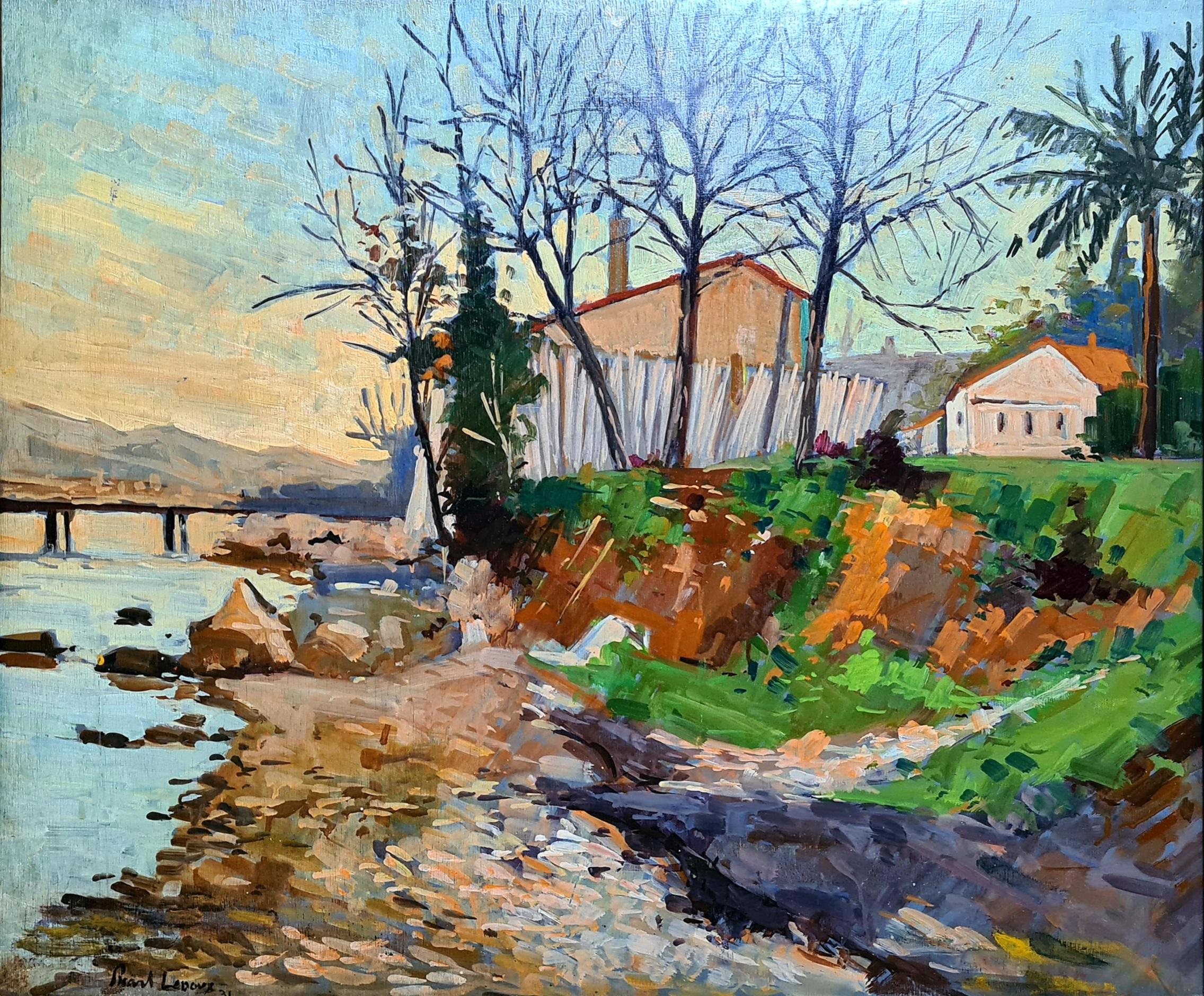 French Post Impressionist Landscape, The River Bank - Painting by Charles Picart le Doux