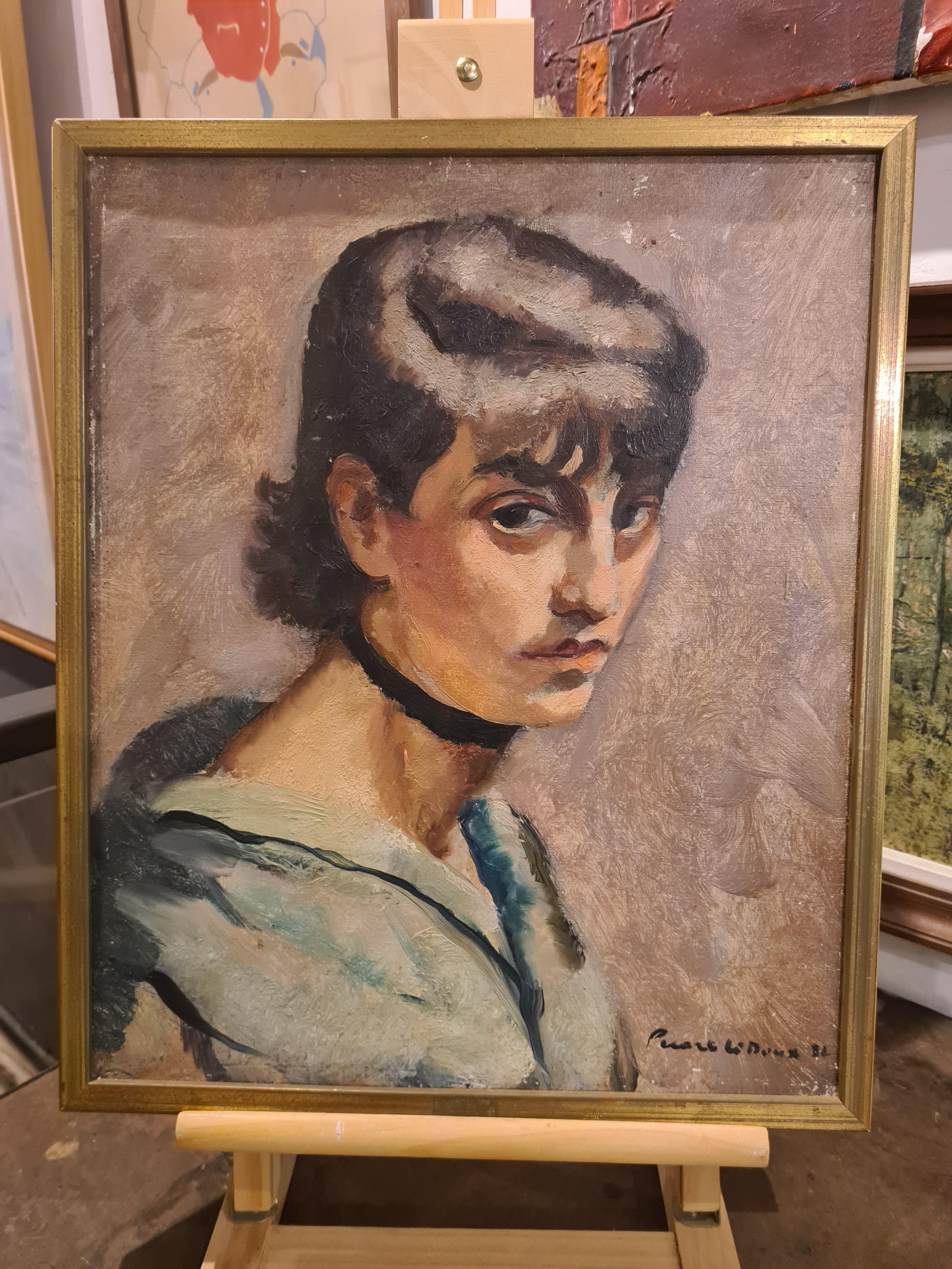 Ginette, portrait français de style Art déco - Painting de Charles Picart le Doux