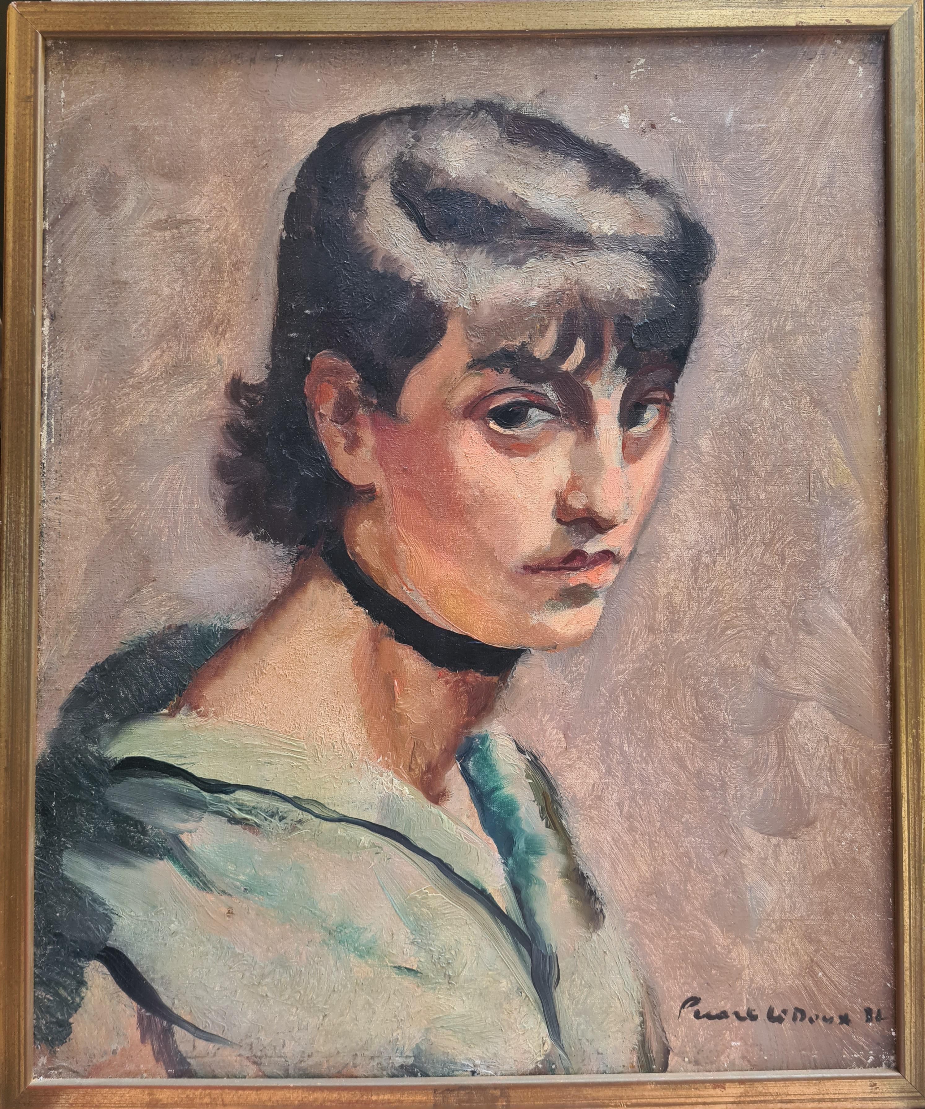 „Ginette“, französisches Art-déco-Porträt (Art déco), Painting, von Charles Picart le Doux