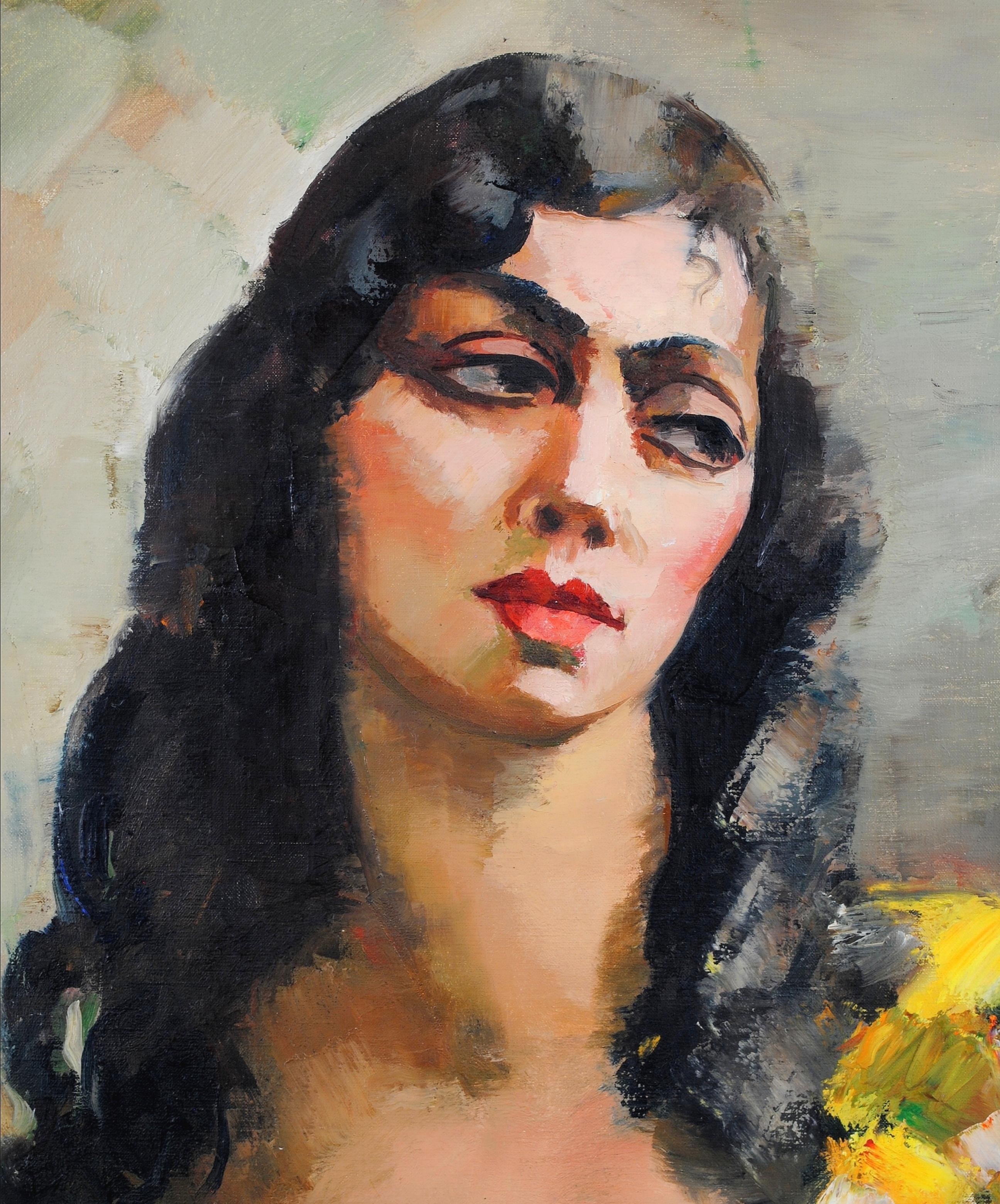 A beautiful large 1920's French post-impressionist oil on canvas portrait of a young lady by Charles Picart le Doux. The artist is very interesting and was friends with Picasso, Pissarro and many other Paris based artists of the early 20th