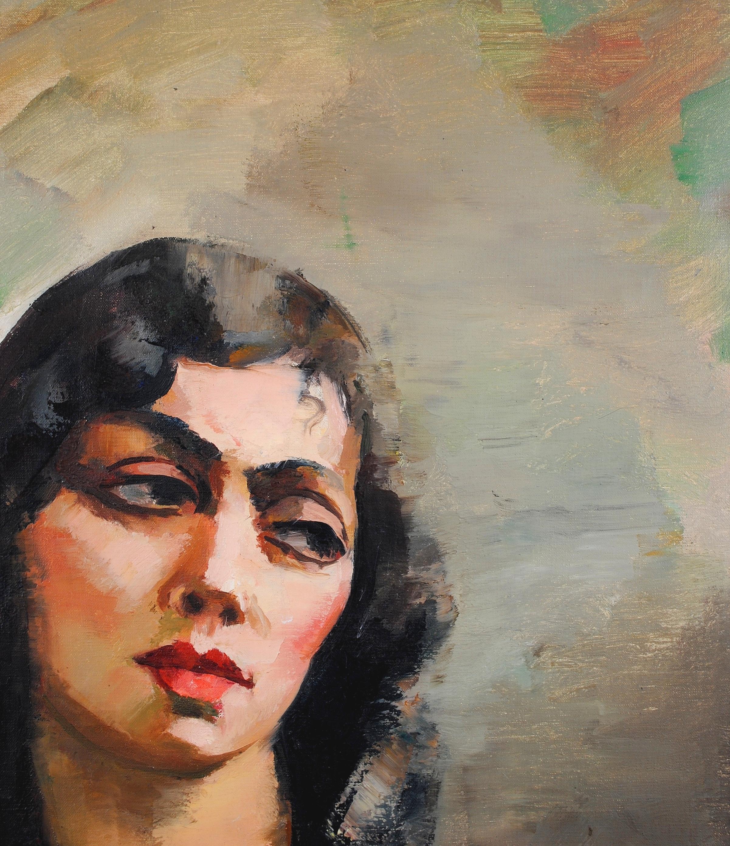 Portrait of a Young Lady - Large Antique French Post Impressionist Oil Painting For Sale 3