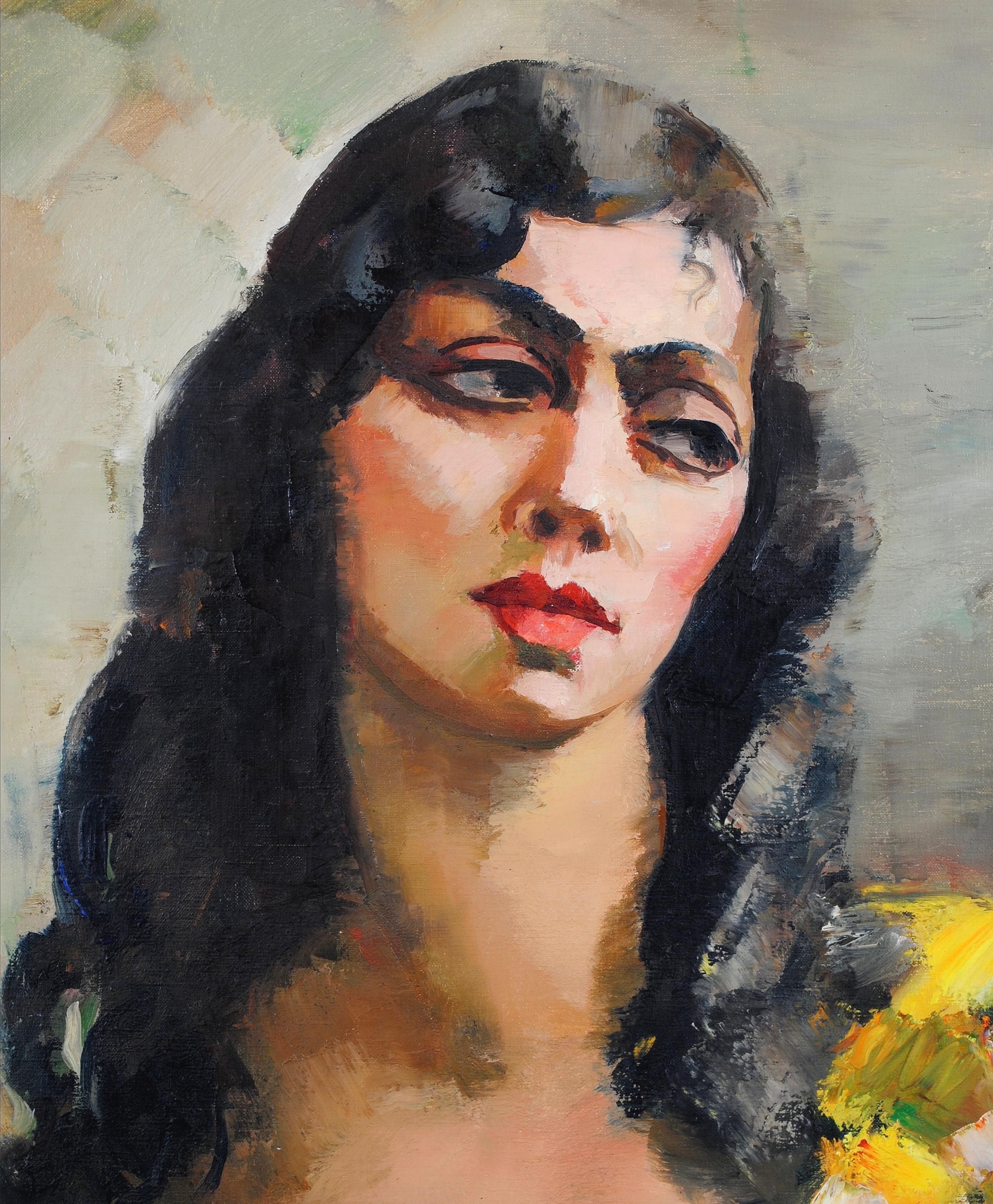 Portrait of a Young Lady - Large Antique French Post Impressionist Oil Painting For Sale 4