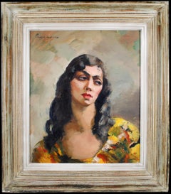 Ritratto di una giovane donna - Grande dipinto a olio di Antique French Post Impressionist