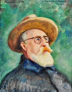 Autorretrato - Pintura impresionista francesa al óleo sobre tabla de mediados del siglo XX