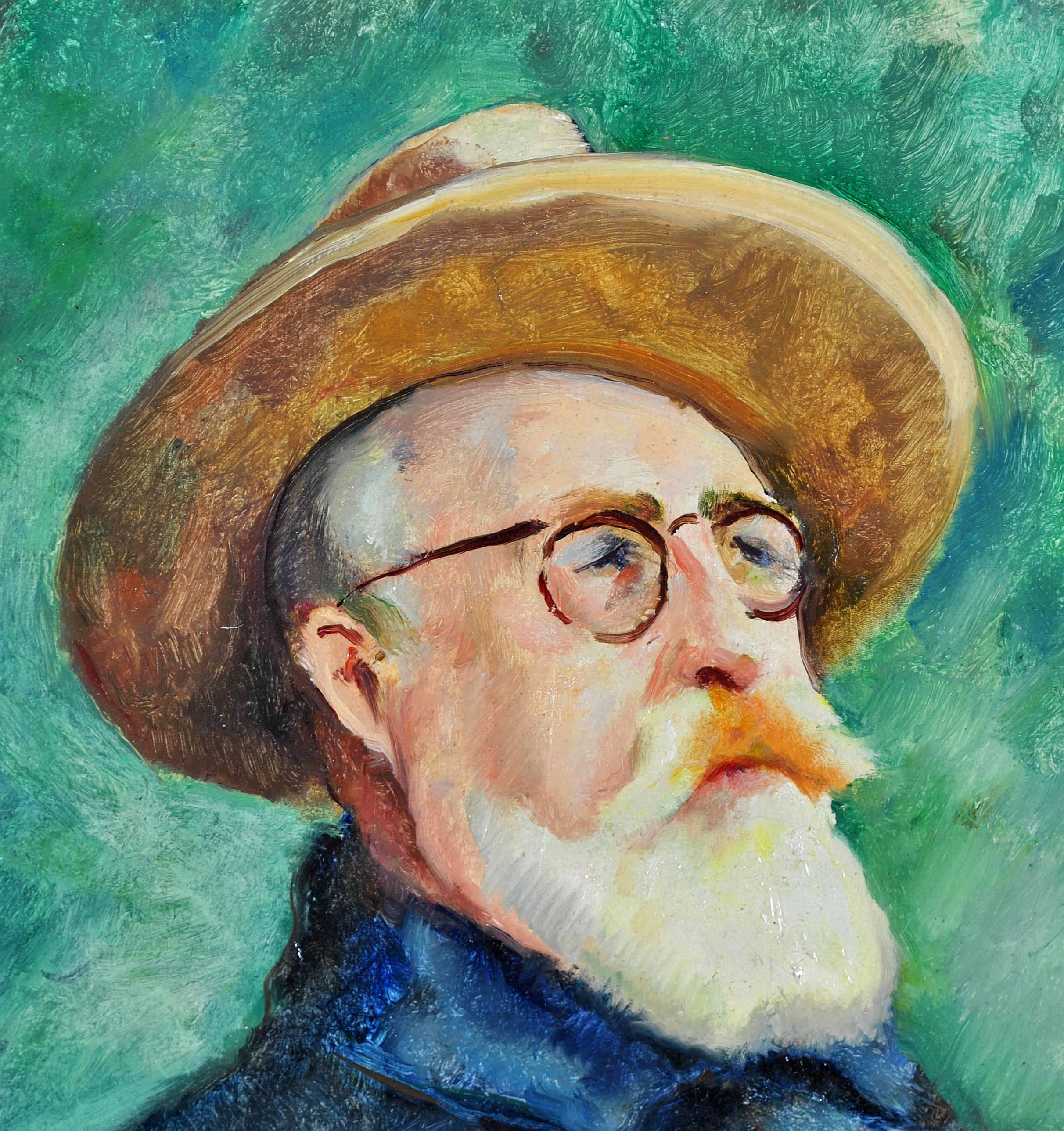 Self Portrait - Peinture impressionniste française du milieu du 20e siècle - Huile sur panneau en vente 2
