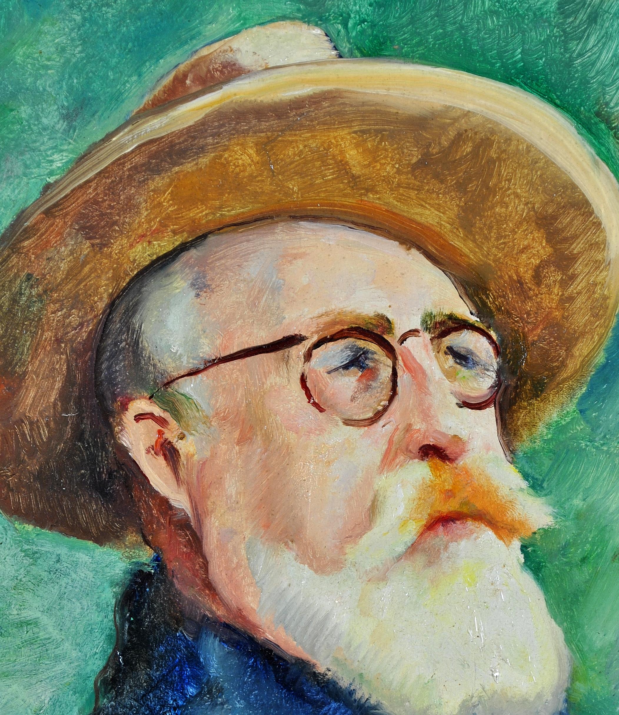 Self Portrait - Peinture impressionniste française du milieu du 20e siècle - Huile sur panneau en vente 3