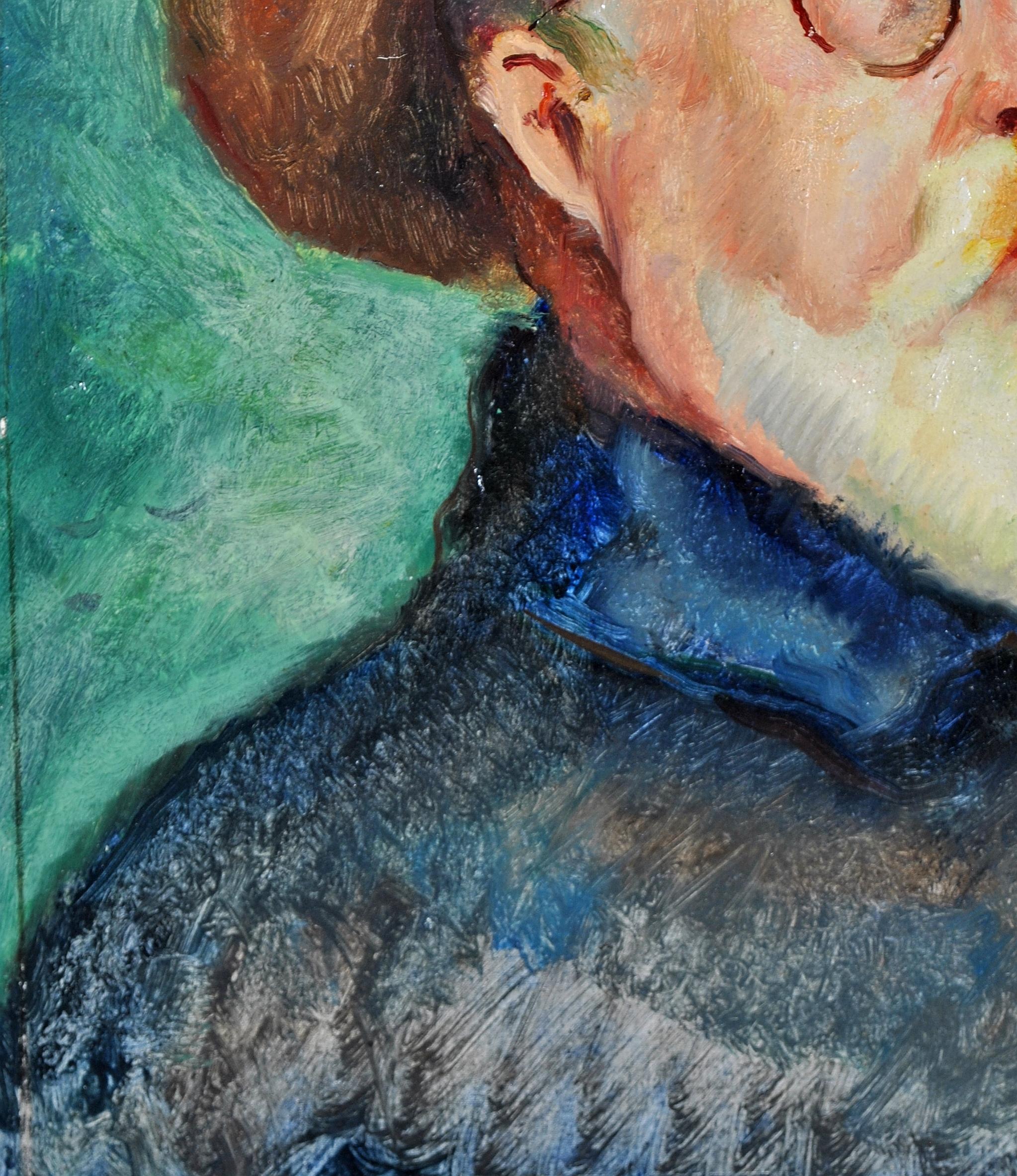 Self Portrait - Peinture impressionniste française du milieu du 20e siècle - Huile sur panneau en vente 5
