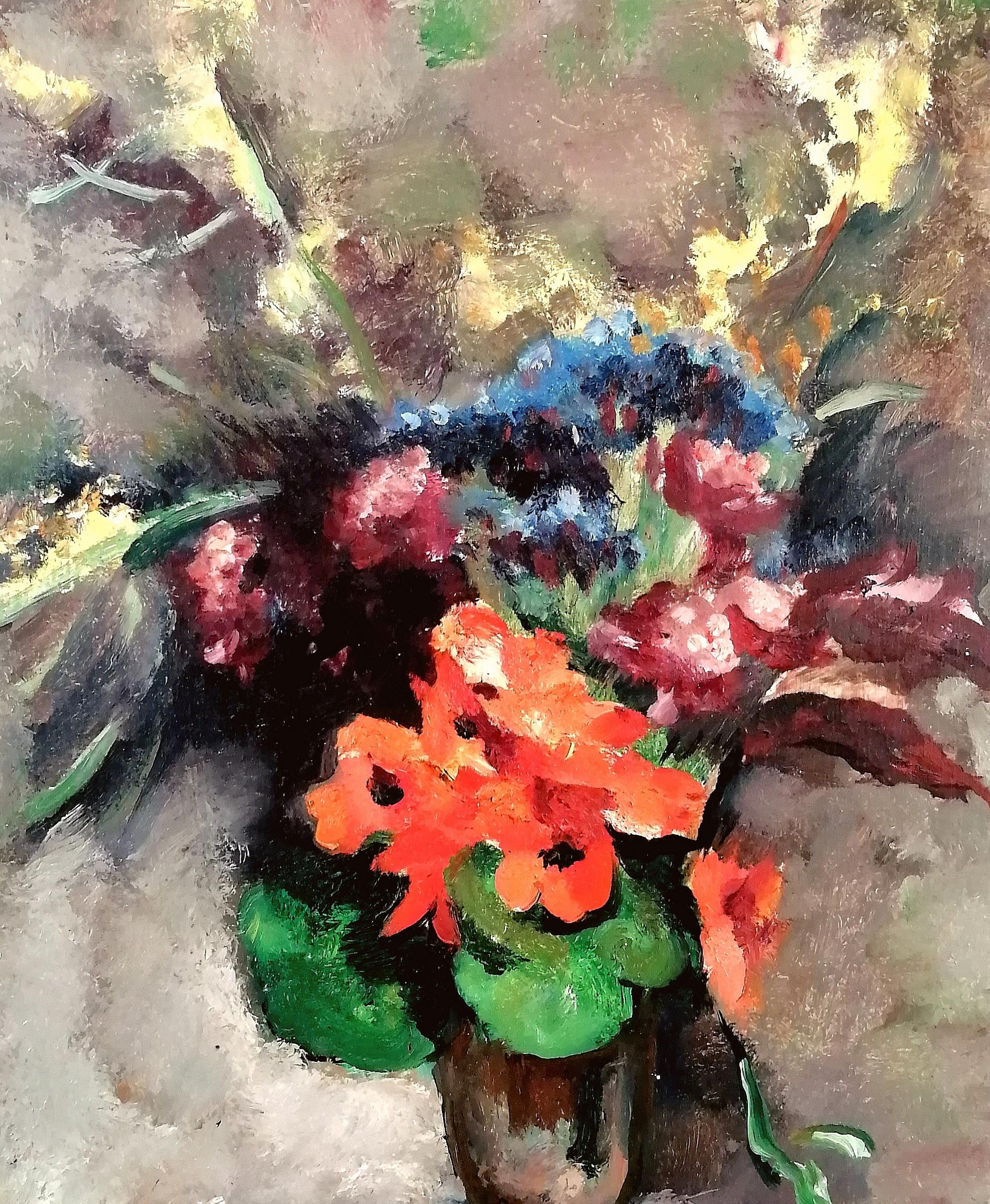 Nature morte - Début du 20e siècle, peinture de fleurs post-impressionniste belge - Beige Still-Life Painting par Charles Picart le Doux