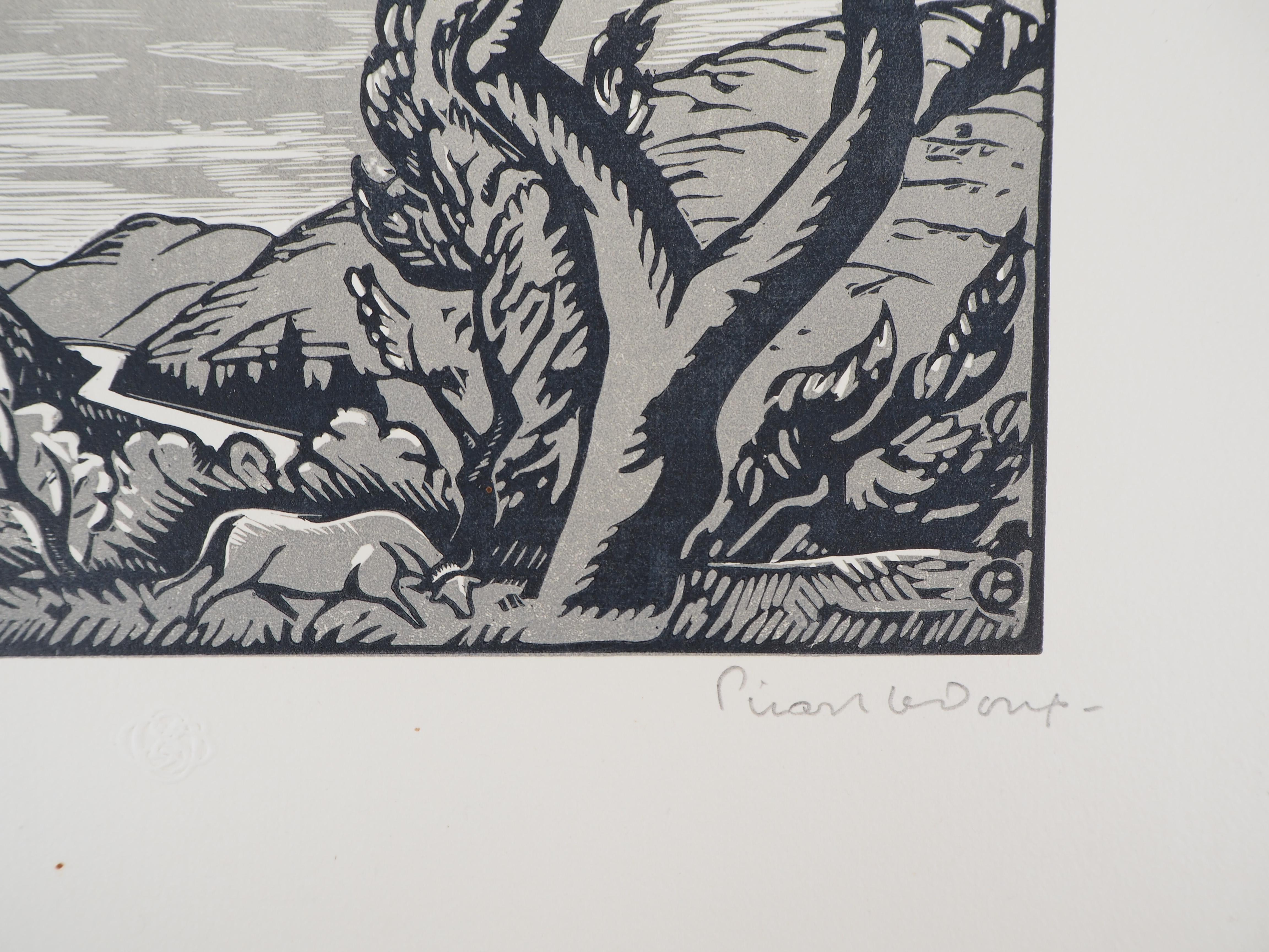 Die alten Bäume (Art Deco) - Original-Wollschnitt, handsigniert – Print von Charles Picart le Doux