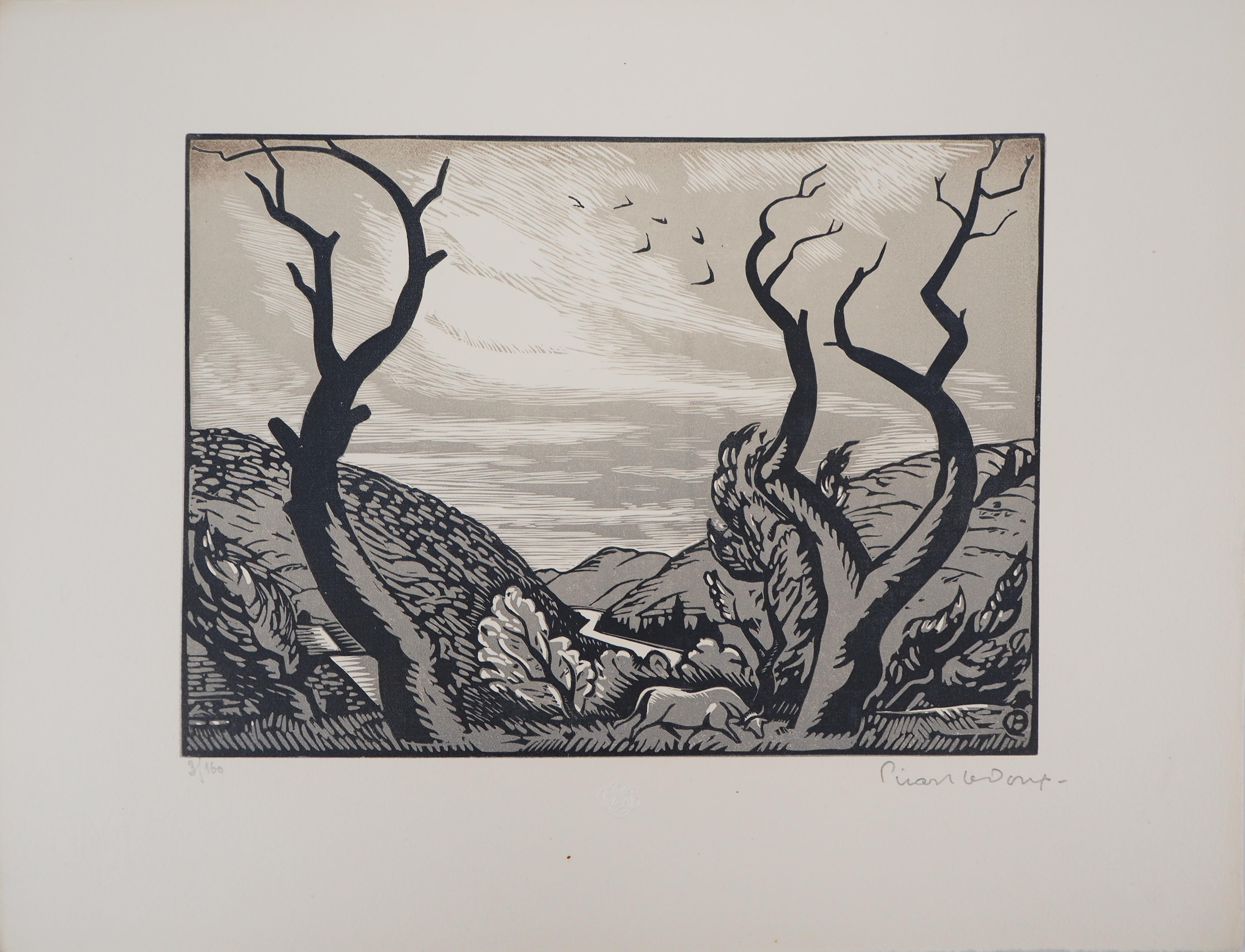 Die alten Bäume (Art Deco) - Original-Wollschnitt, handsigniert (Art déco), Print, von Charles Picart le Doux