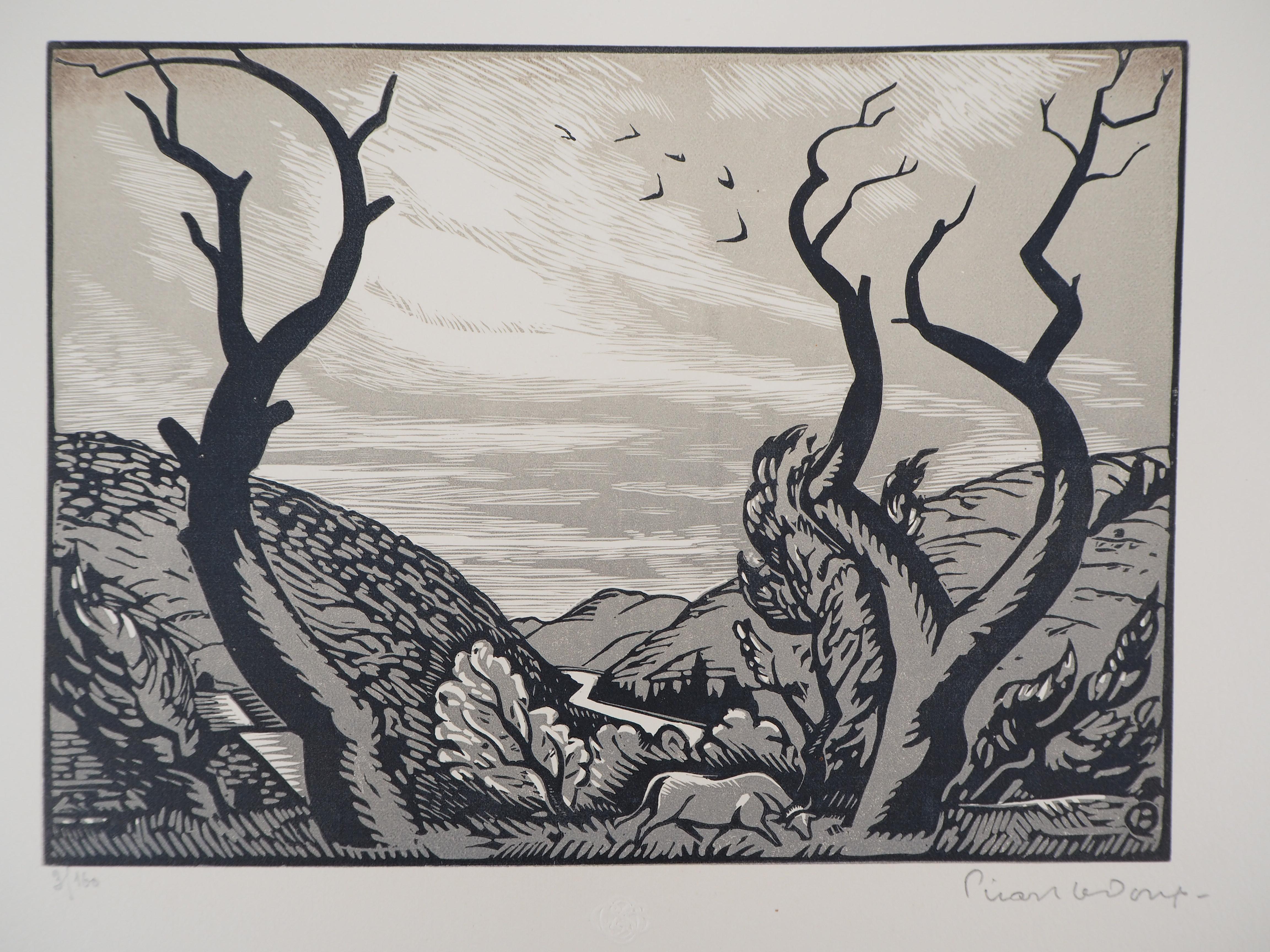 Charles Picart le Doux Landscape Print - The Old Trees (Art Deco) - Original wooodcut, Handsigned
