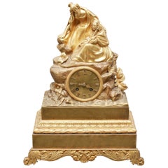 Pendule de cheminée néoclassique française Charles Pickard en bronze doré et bronze doré