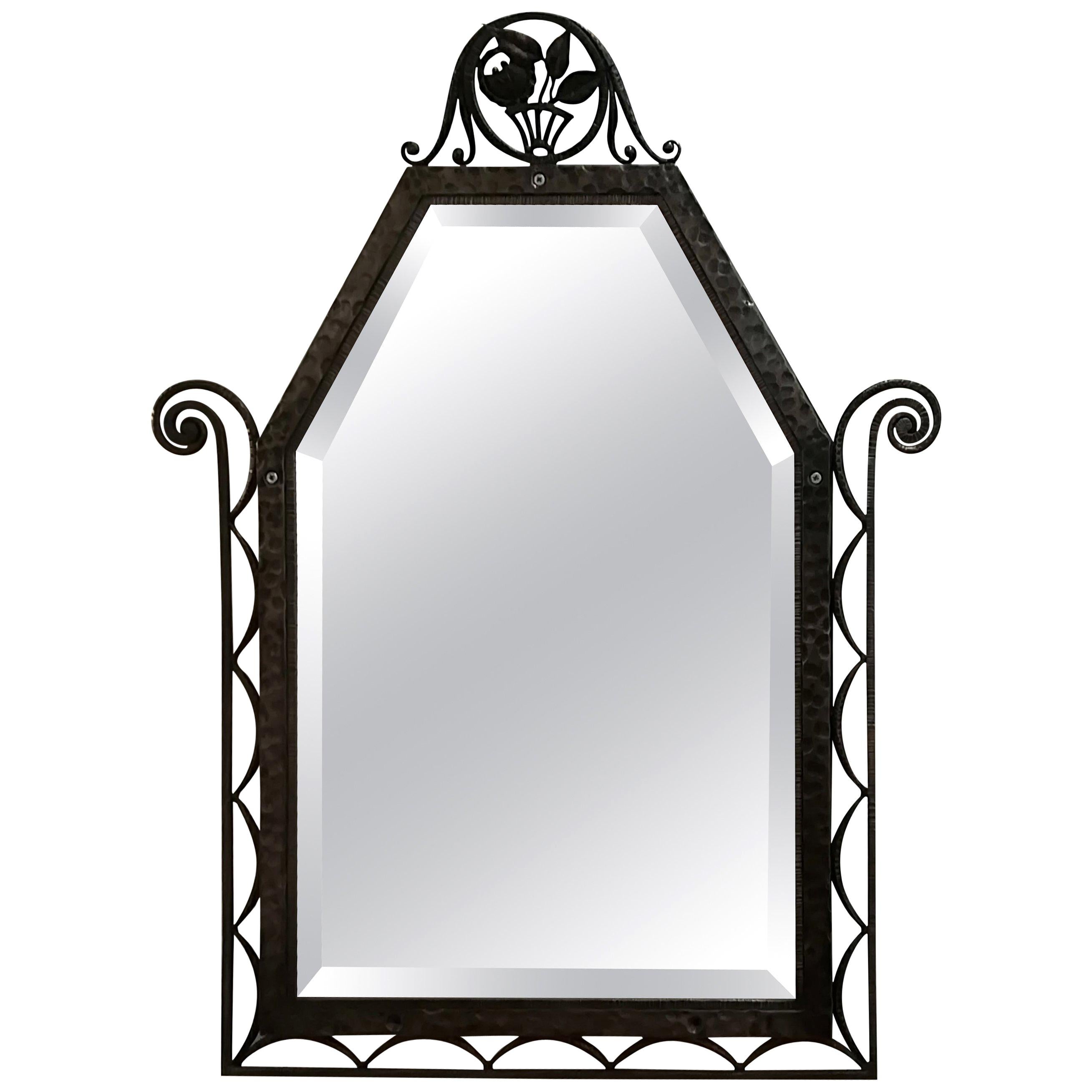 Charles Piguet Art Deco Wrought Iron Wall Mirror, circa 1930