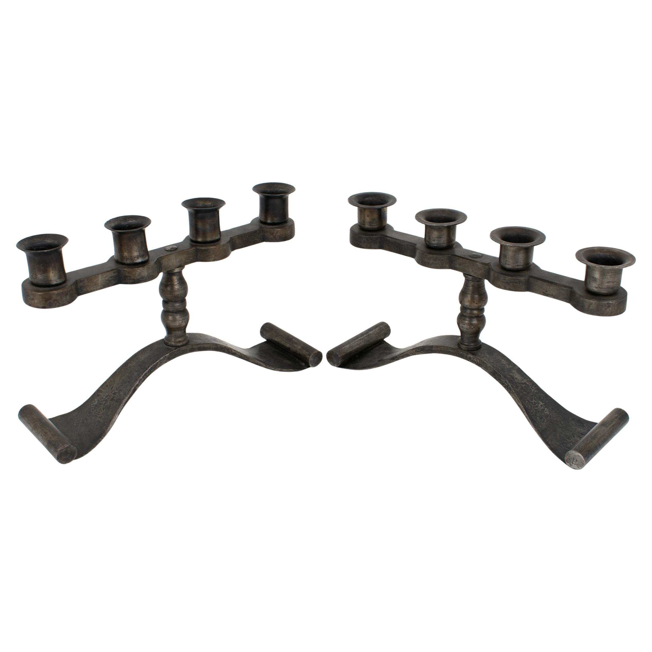 Charles Piguet Modernist Wrought Iron Candelabras Candle Holders, circa 1920 im Angebot