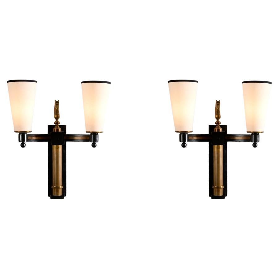 Charles Piguet, Pair of Art Deco Wall Sconces, France, 1948
