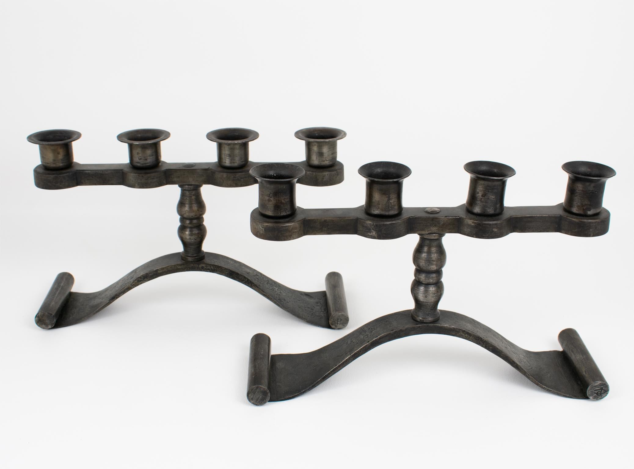 Charles Piguet Pair of Wrought Iron Candelabras Candle Holders, 1920s For Sale 5