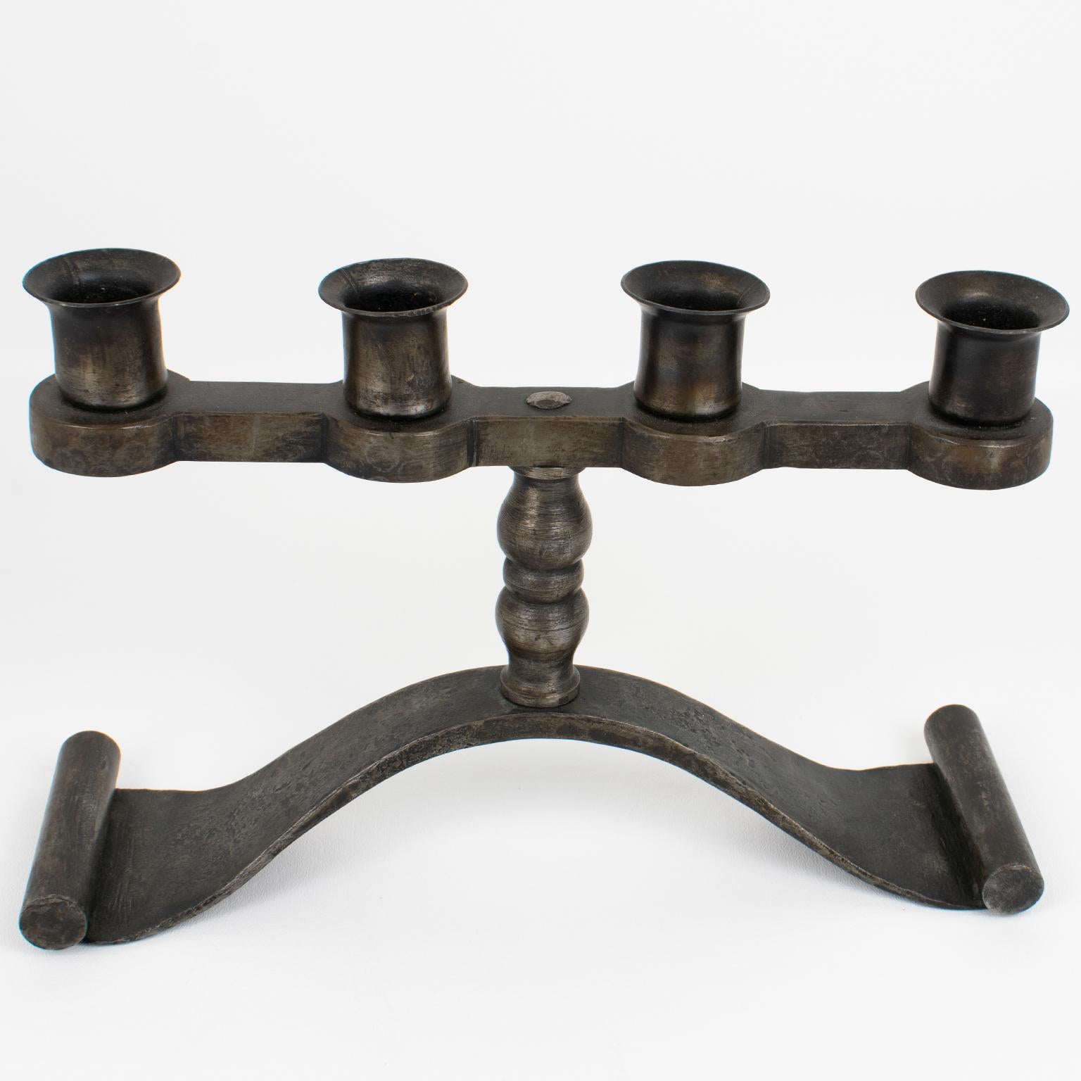 Charles Piguet Pair of Wrought Iron Candelabras Candle Holders, 1920s In Excellent Condition For Sale In Atlanta, GA