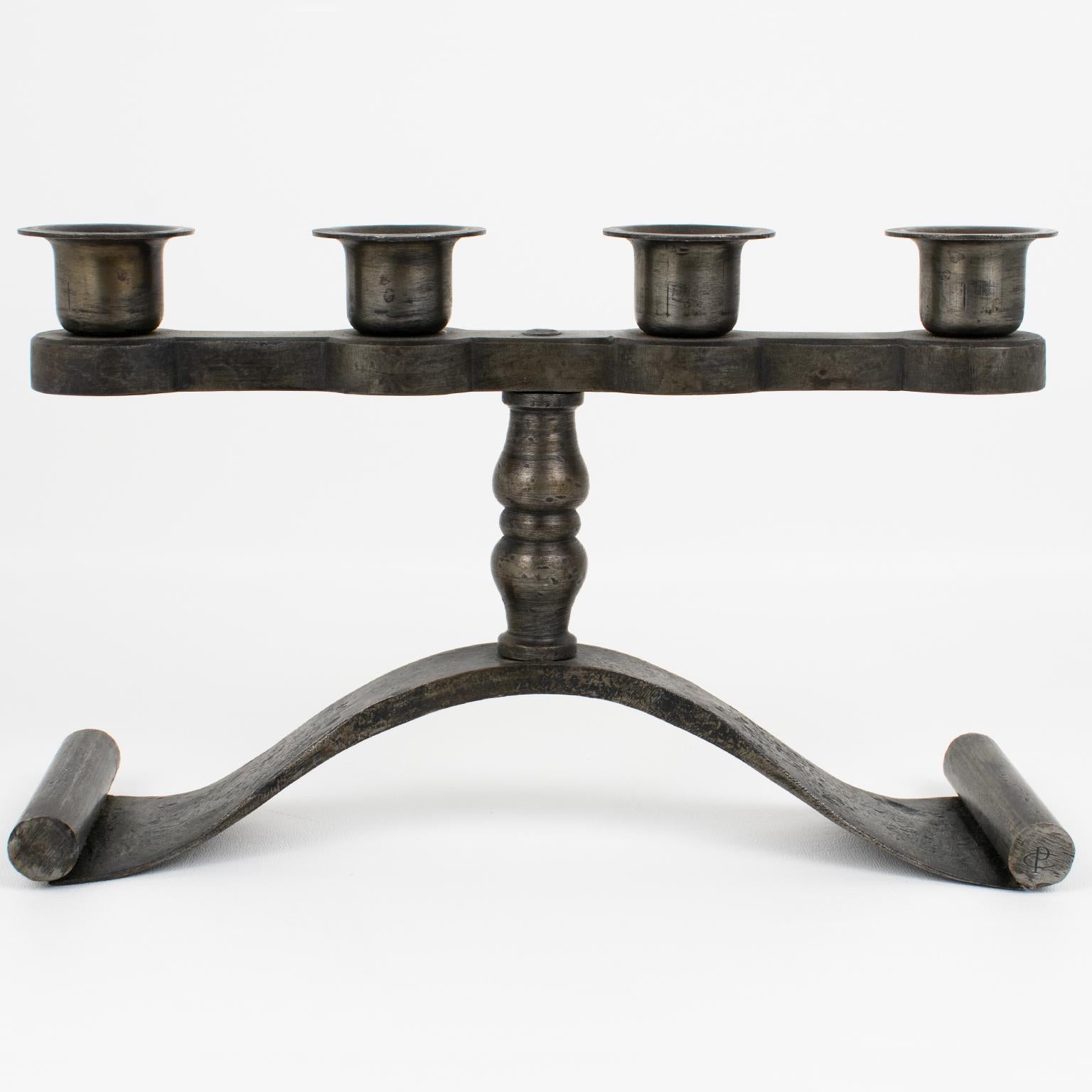 Charles Piguet Pair of Wrought Iron Candelabras Candle Holders, 1920s For Sale 1