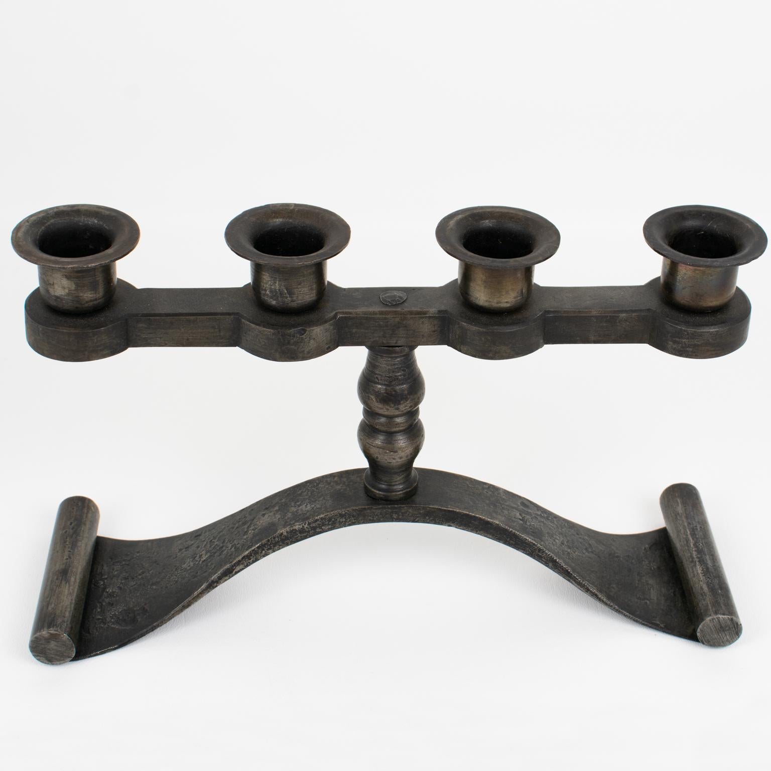 Charles Piguet Pair of Wrought Iron Candelabras Candle Holders, 1920s For Sale 2