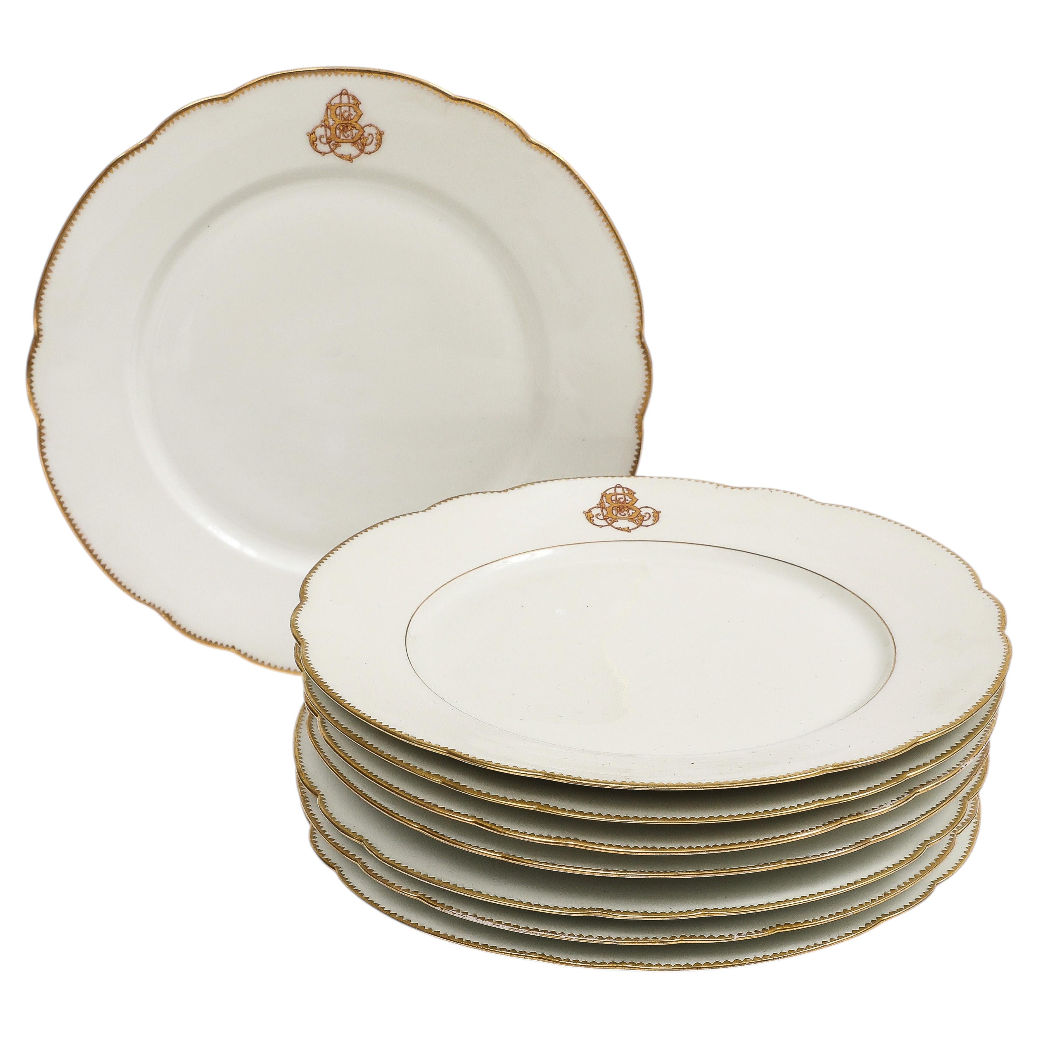 Charles Pillivuyt & Cie French Porcelain Dinner Plates, Set of 7