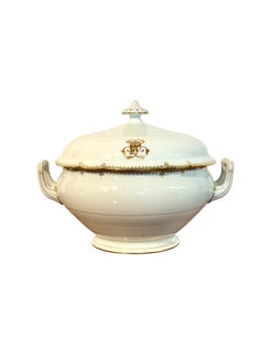 Charles Pillivuyt Limoges Porcelain Soup Tureen with Gilt Monogram