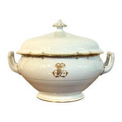 Charles Pillivuyt Limoges Porcelain Soup Tureen with Gilt Monogram