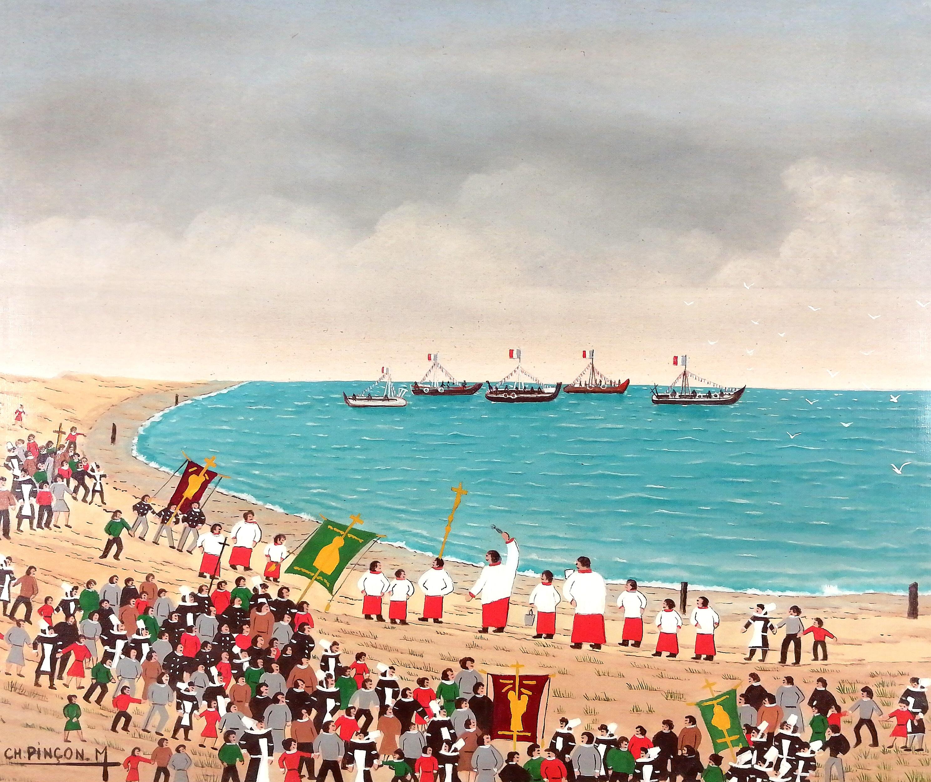 Bénédiction de la Mer - Mid Century France Brittany Coastal Landscape Painting en vente 1