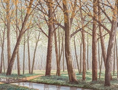 Foret Chantilly - Large Mid 20th Century French Naïf Wooded Landscape Painting