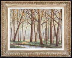 Foret Chantilly - Large Mid 20th Century French Naïf Wooded Landscape Painting