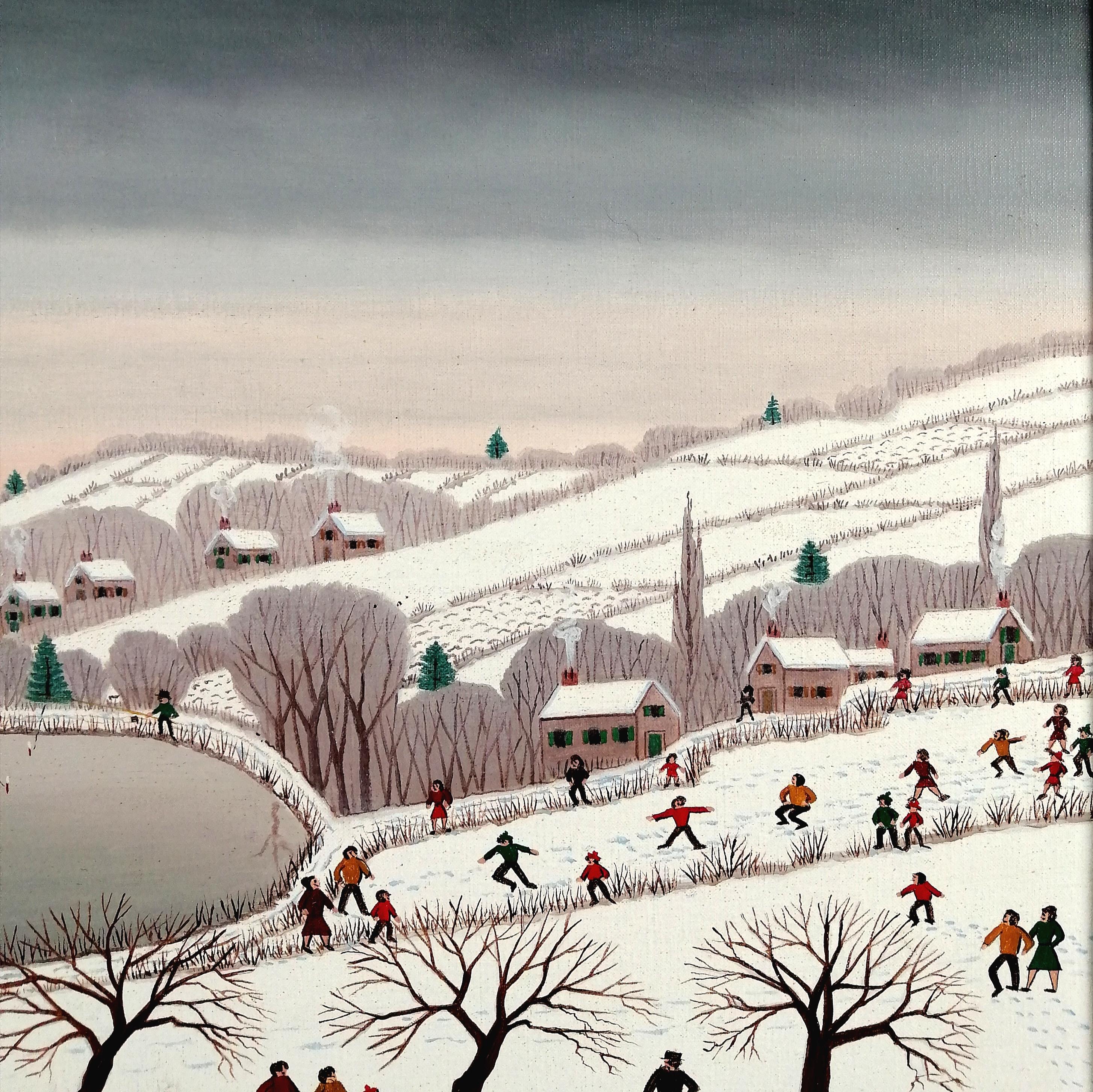 Heureux Dimanche en Hiver - Französische Winterlandschaft aus der Mitte des 20. im Angebot 1