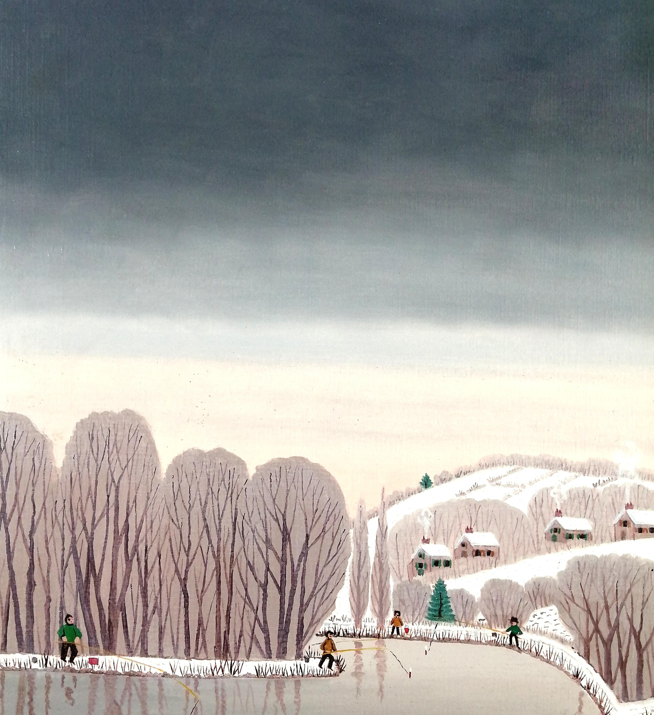 Heureux Dimanche en Hiver - Französische Winterlandschaft aus der Mitte des 20. im Angebot 2