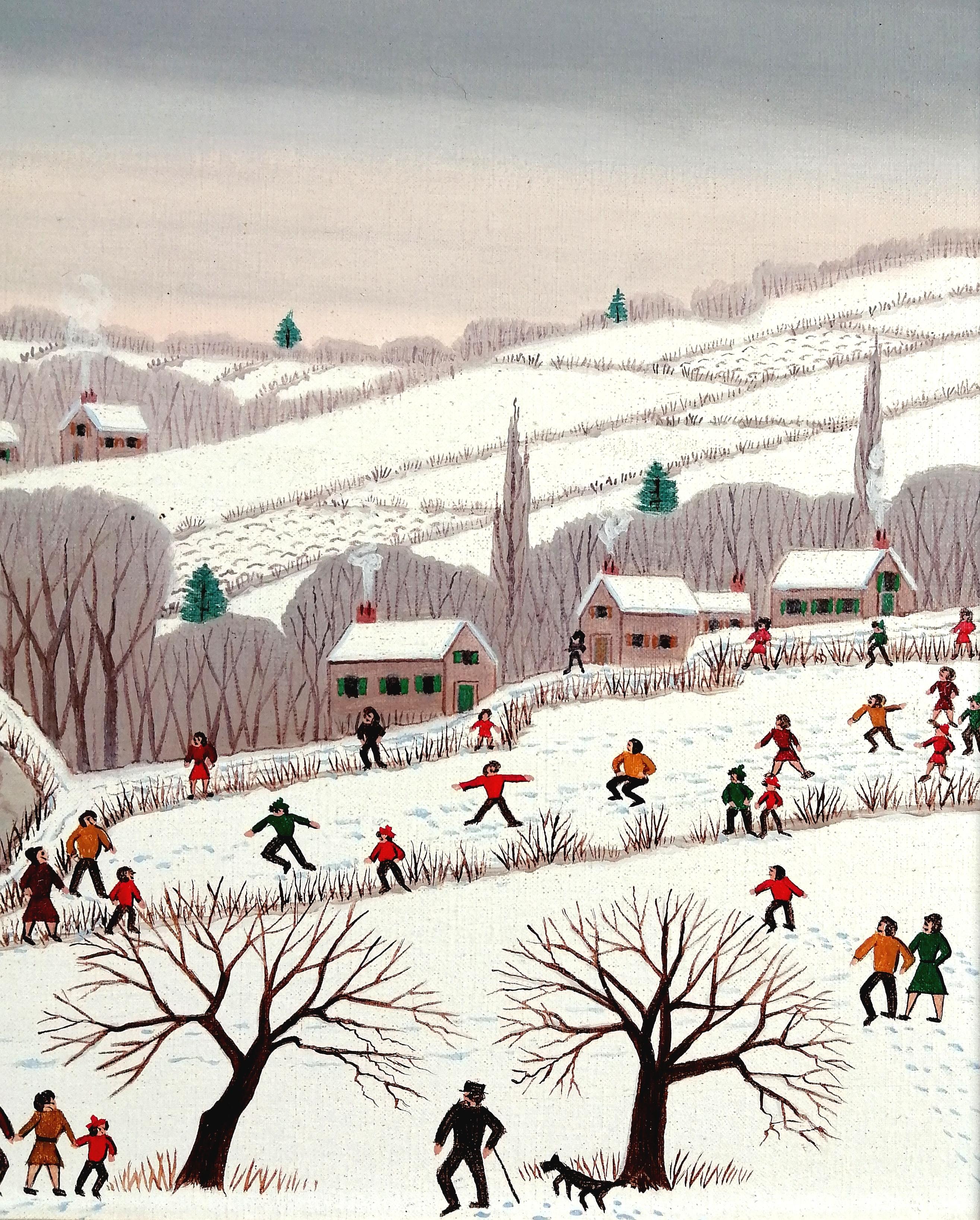 Heureux Dimanche en Hiver - Französische Winterlandschaft aus der Mitte des 20. im Angebot 3