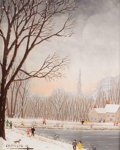 La Maison Pres de l'Etang - Mid 20th Century French Winter Landscape Painting