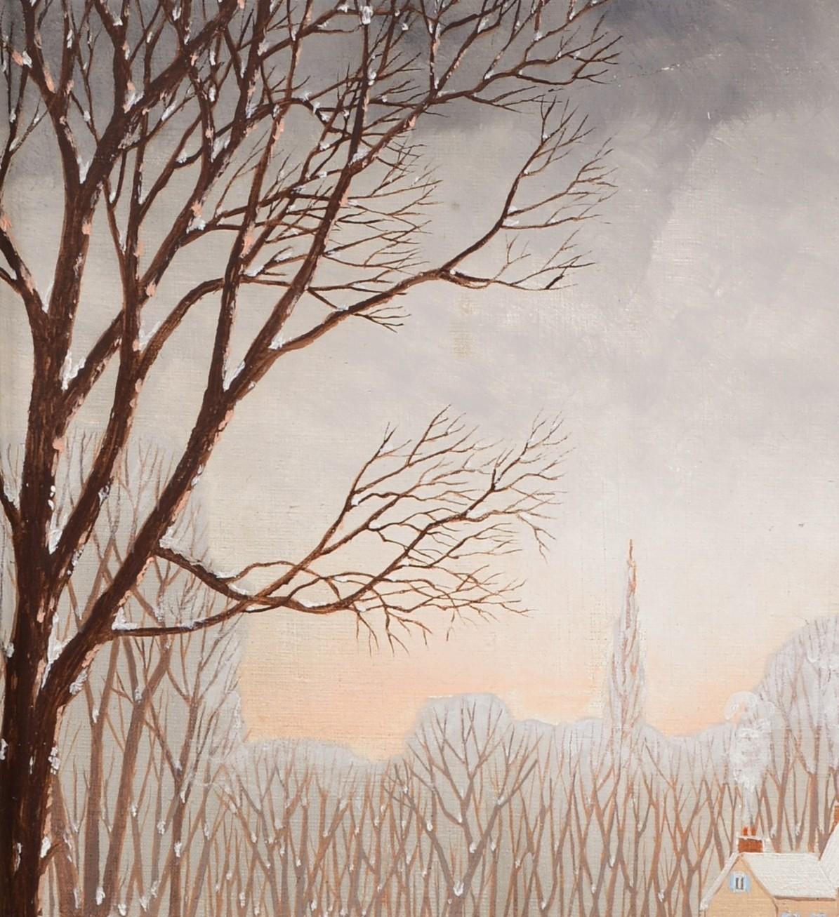 La Maison Pres de l'Etang - Paisaje invernal francés de mediados del siglo XX - Landscape Painting Beige de Charles Pincon-Maricourt
