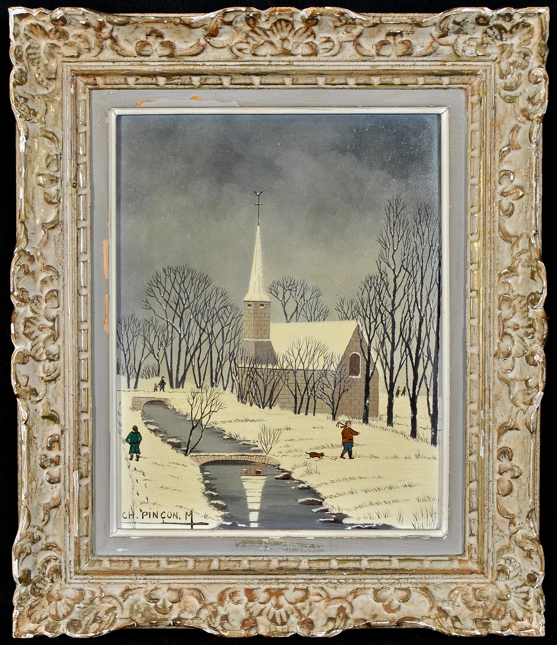 Sainte Clotilde de Courgent - Mid 20th Century French Naif Landscape Painting 6