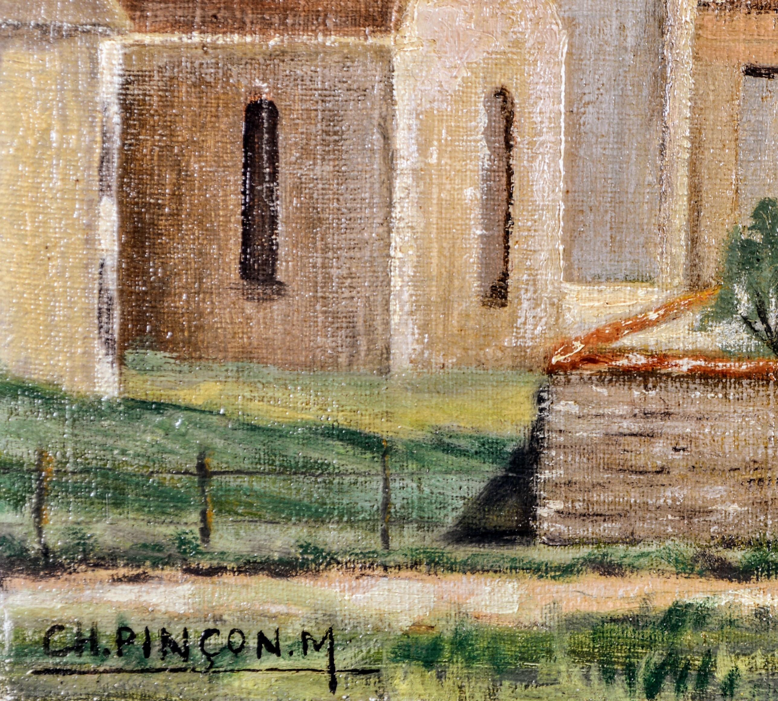 Senneville, Normandy - Large Mid 20th Century French Naïf Landscape Oil Painting For Sale 2